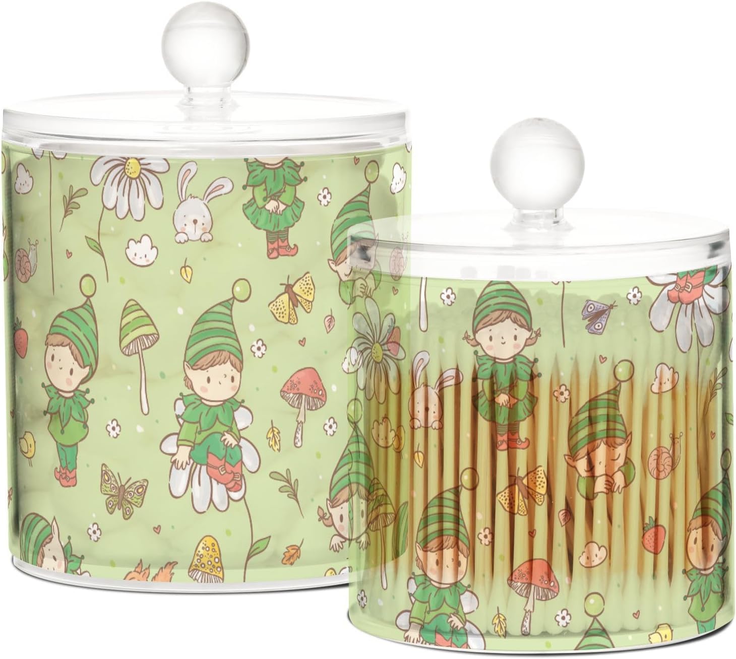 Elf Jars with Lids Plastic Jars Bathroom Containers Canister Jar Cotton Pad Dispenser for Dorm Room Essentials for College Students Girls
