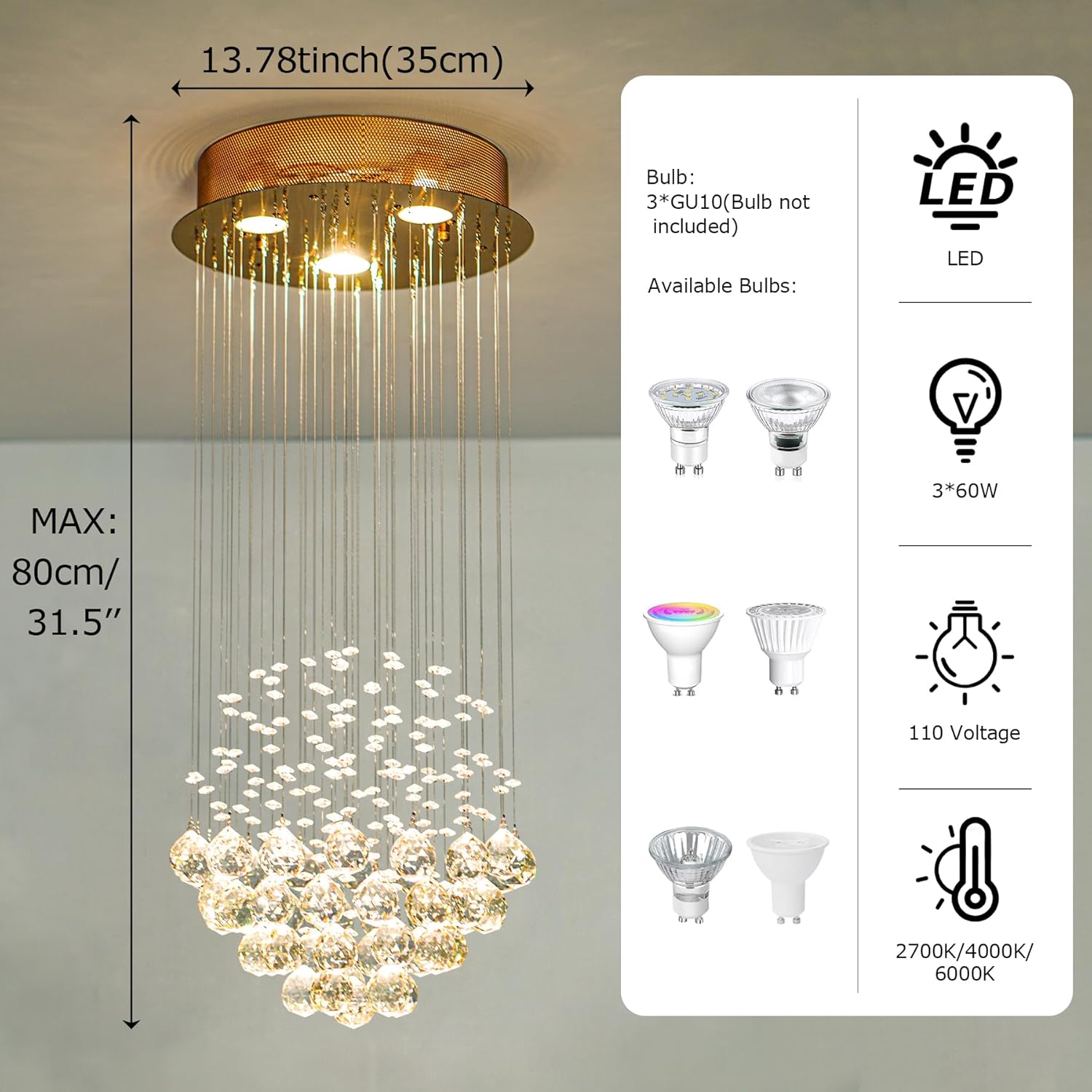 Moderno candelabro de cristal con forma de gota de lluvia, lámpara colgante para comedor, sala de estar, baño, vestíbulo