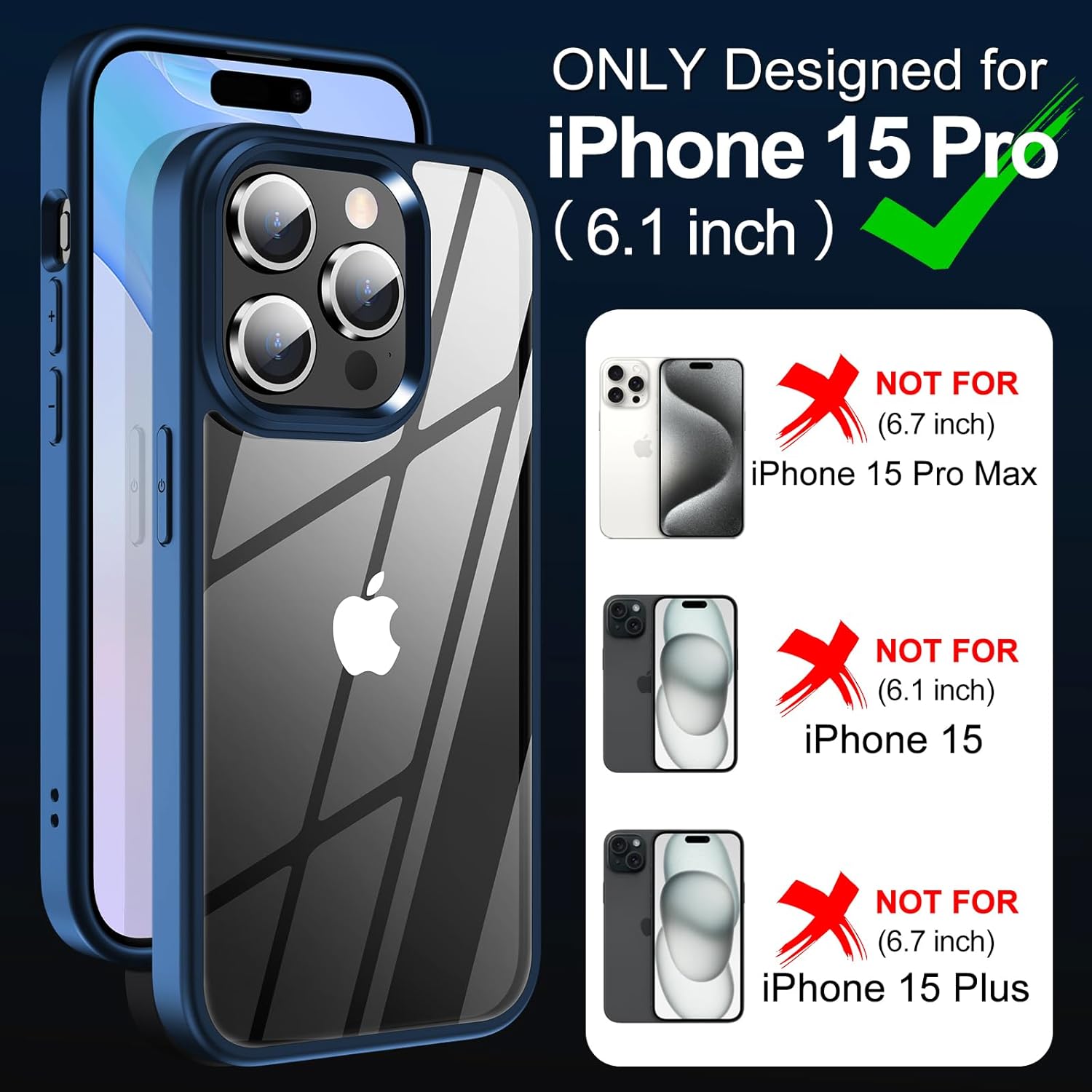 MOZOTER Funda transparente para iPhone 15 Pro, antiamarilleo, protección contra caídas de grado militar, a prueba de golpes, funda delgada para