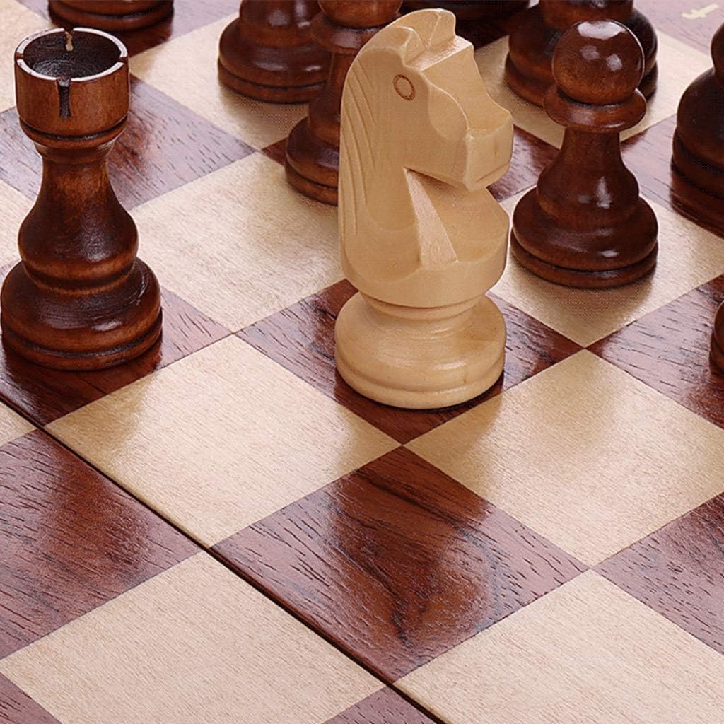 OUSIKA Tablero de ajedrez portátil plegable de madera con piezas de ajedrez de altura King de 4 pulgadas, tablero de ajedrez de madera maciza de