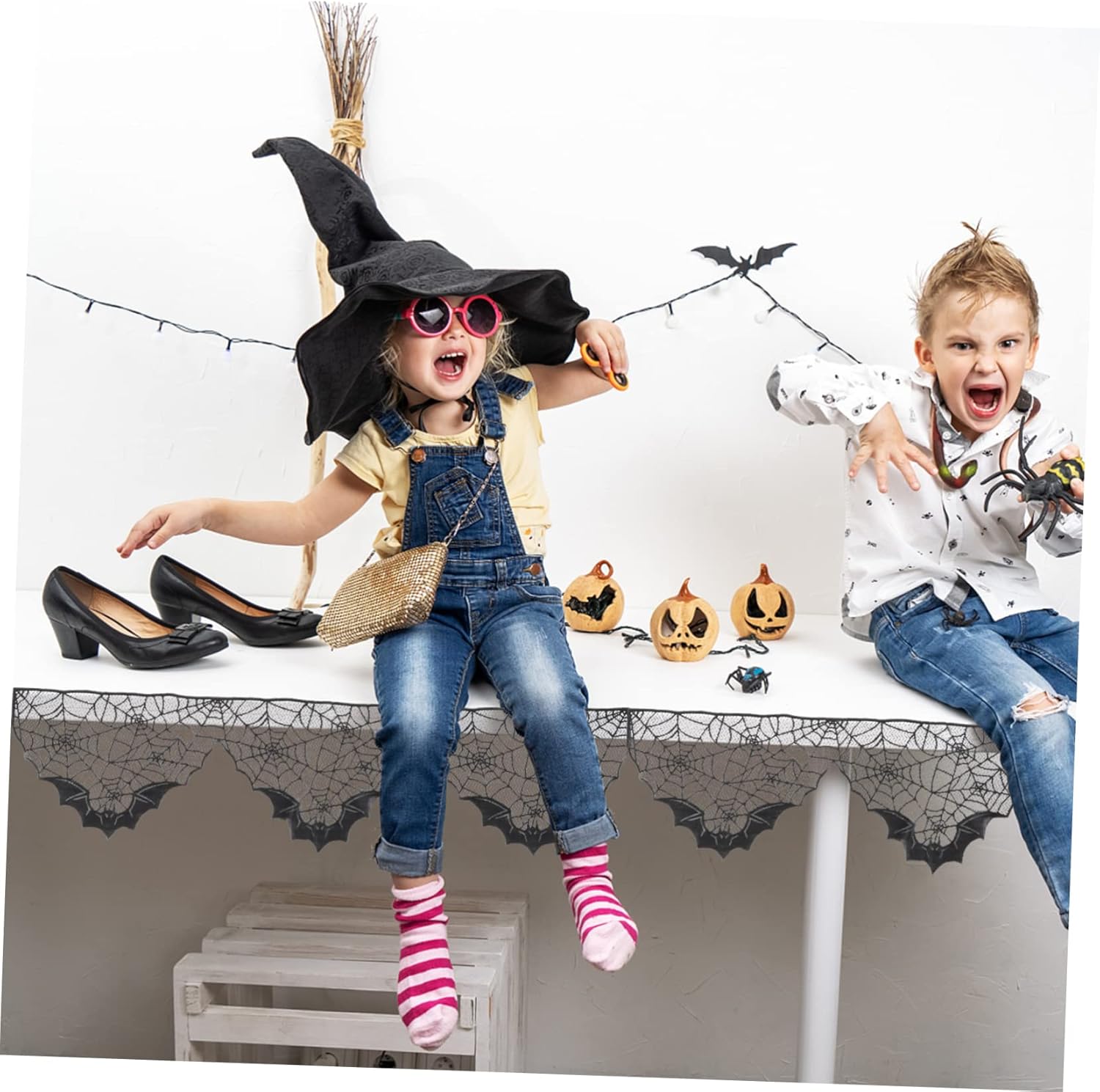 Mantel de Halloween para decoración del hogar de Halloween, decoración de la casa de Halloween, decoración de tela de araña, decoración de chimenea,