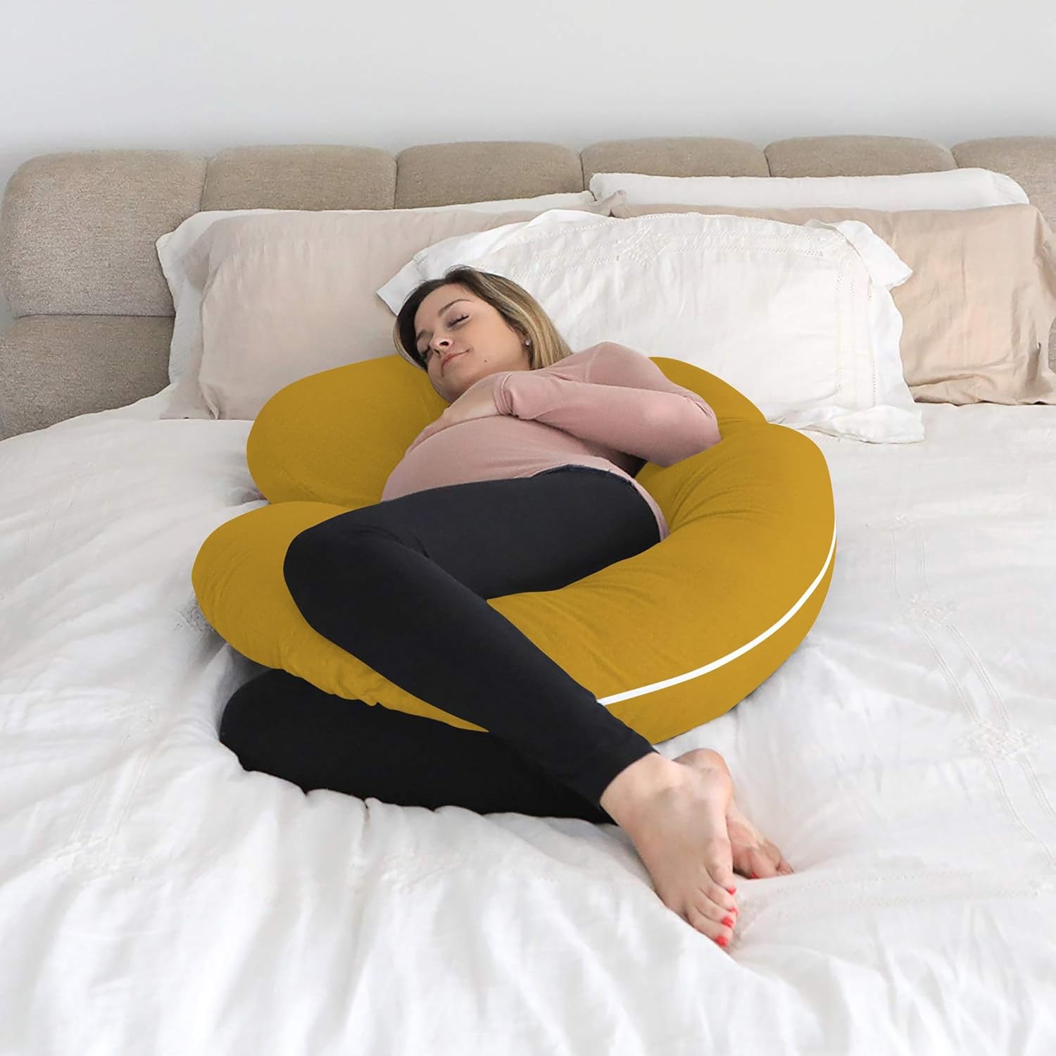 Almohadas de embarazo de 57 pulgadas, almohada de cuerpo completo en forma de C, funda de algodón egipcio dorado, almohadas de embarazo para dormir,