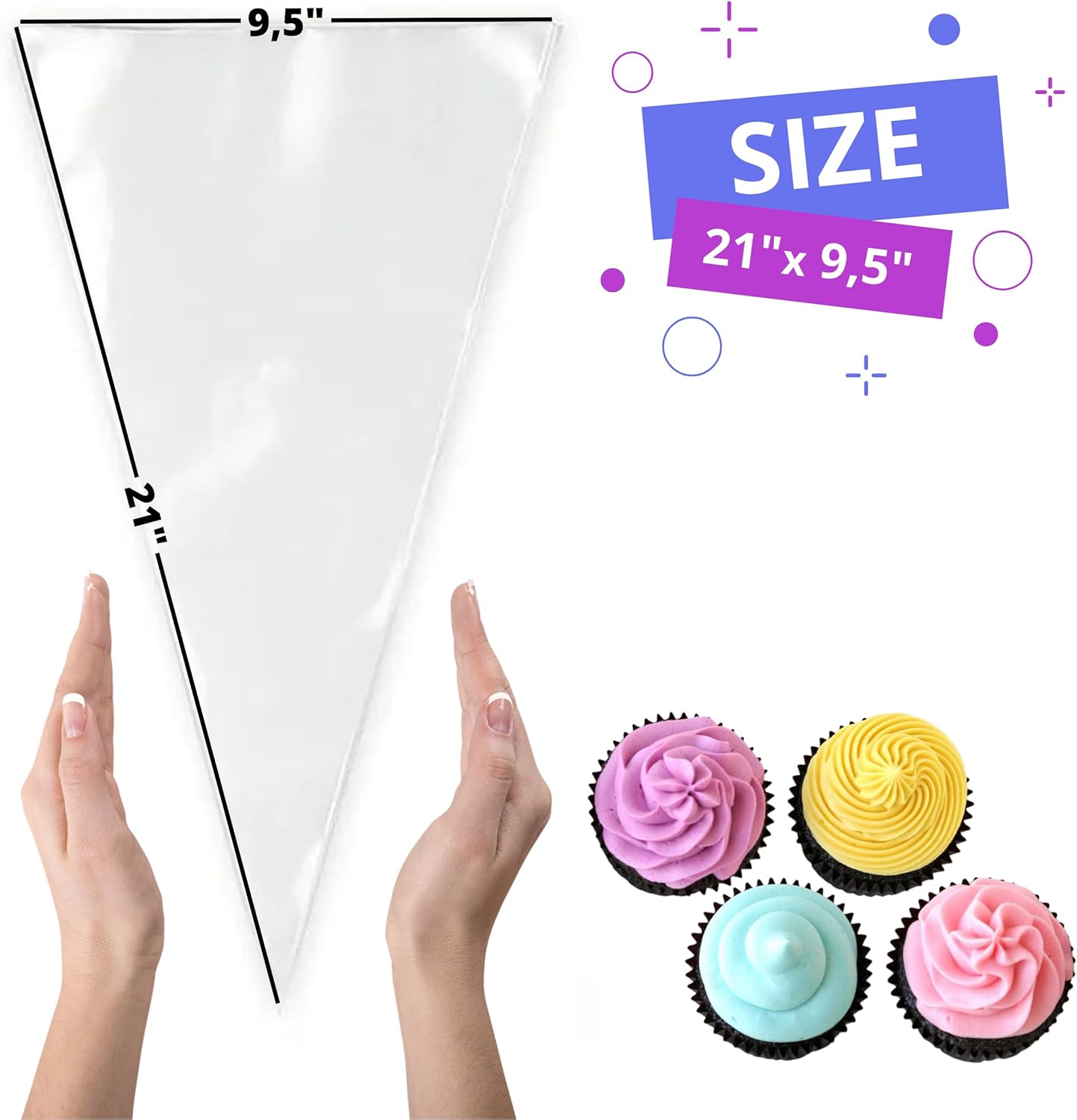 100 bolsas grandes desechables para tuberías  Bolsas de tuberías de glaseado de 21 pulgadas, bolsas de pastelería desechables de plástico