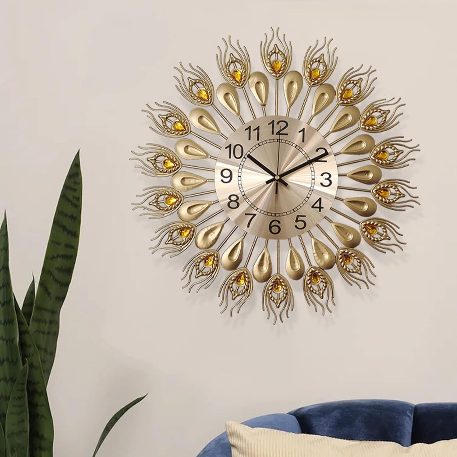 Relojes de pared para decoración de sala de estar, reloj de pared dorado silencioso con pilas, sin tictac, para dormitorio, cocina, retro, pavo