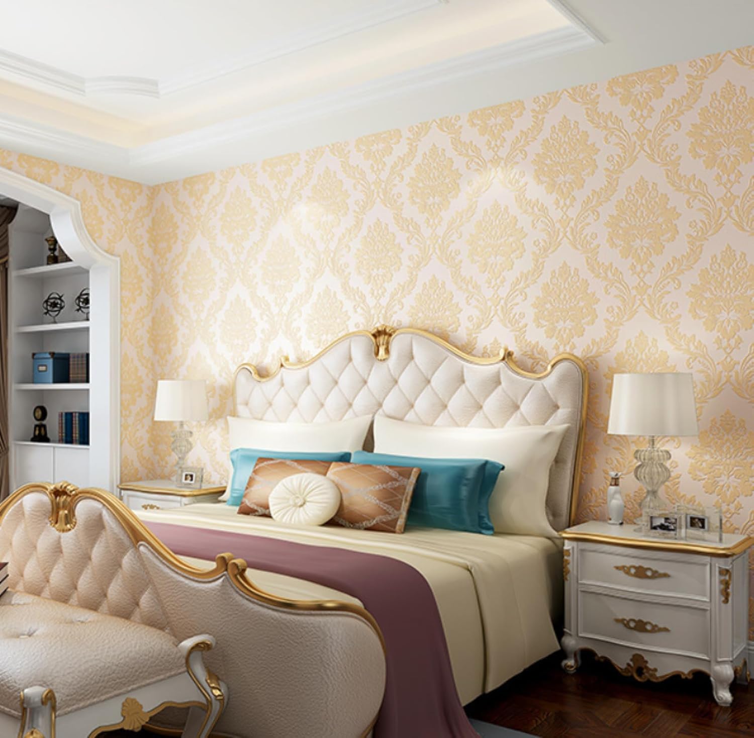 Papel Pintado Europeo 3D Papel pintado tridimensional no tejido Dormitorio Sala de estar Hotel Papel pintado no autoadhesivo Beige