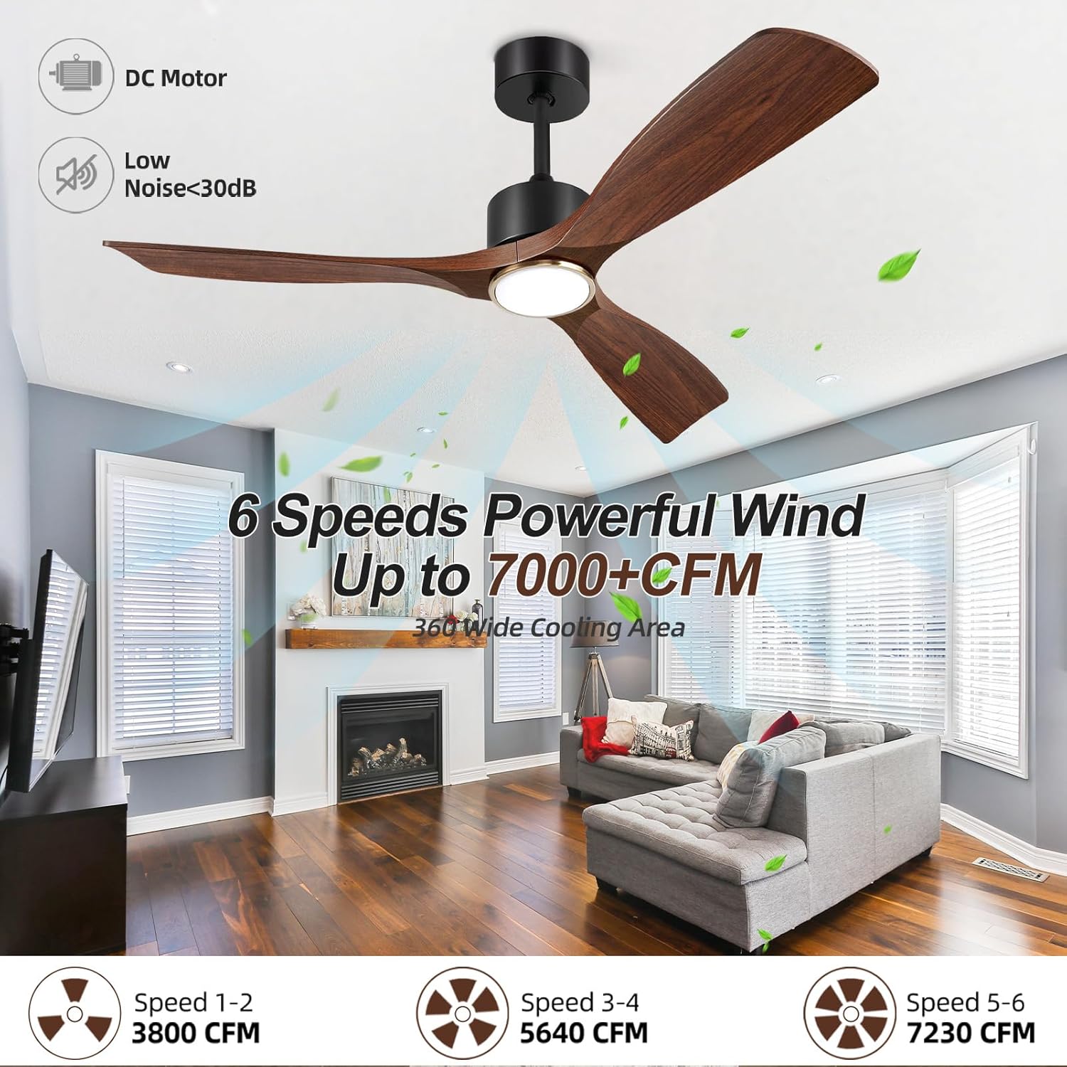 BOOSANT Ventiladores de techo con luces, ventiladores de techo con luces y control remoto, ventilador de techo inteligente moderno de 52 pulgadas