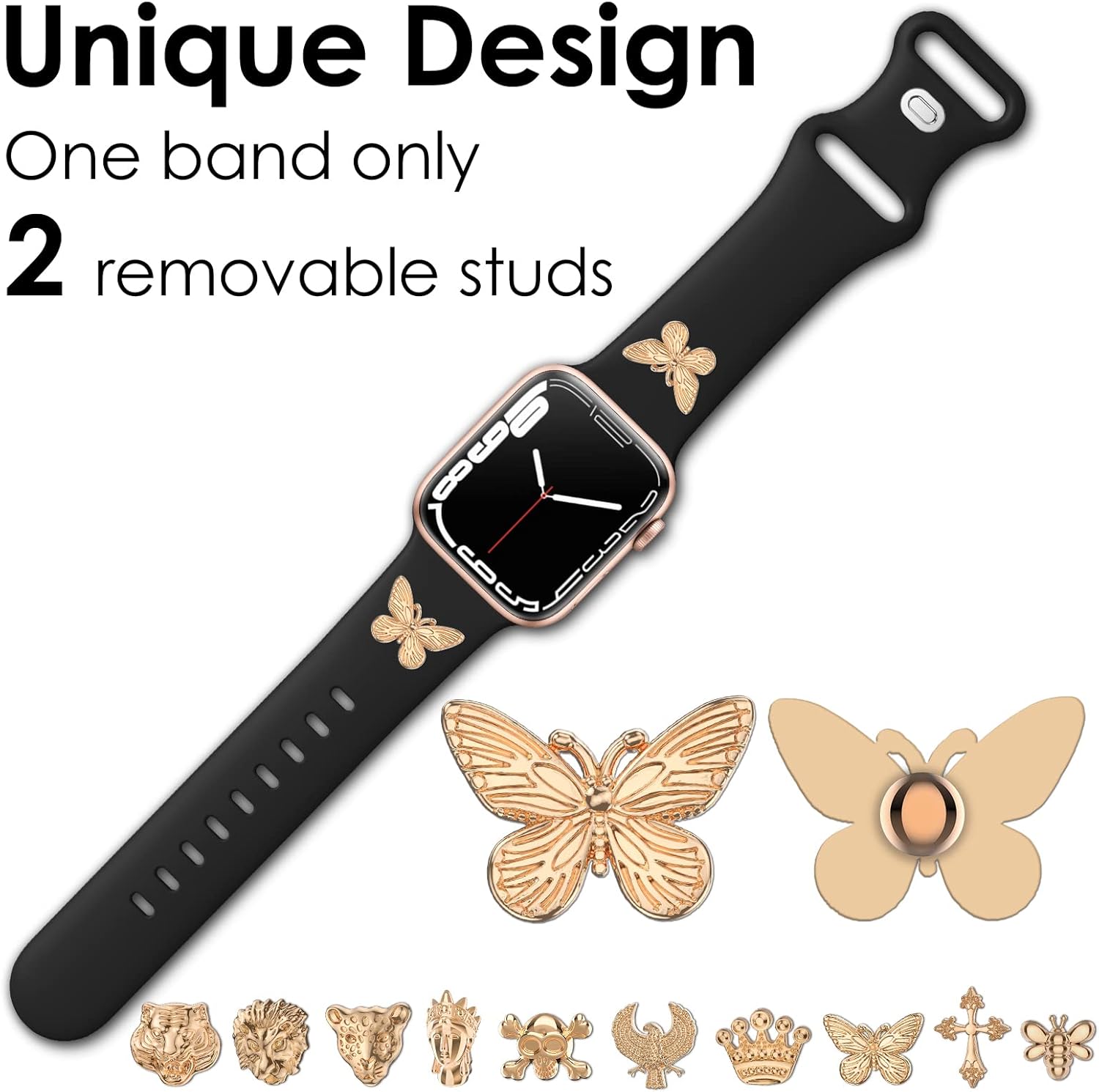 Aopigavi Correas de reloj de silicona de diseño con tachuelas compatibles con Apple Watch Band de 1.49, 1.73, 1.57, 1.77, 1.61, 1.65 y 1.73