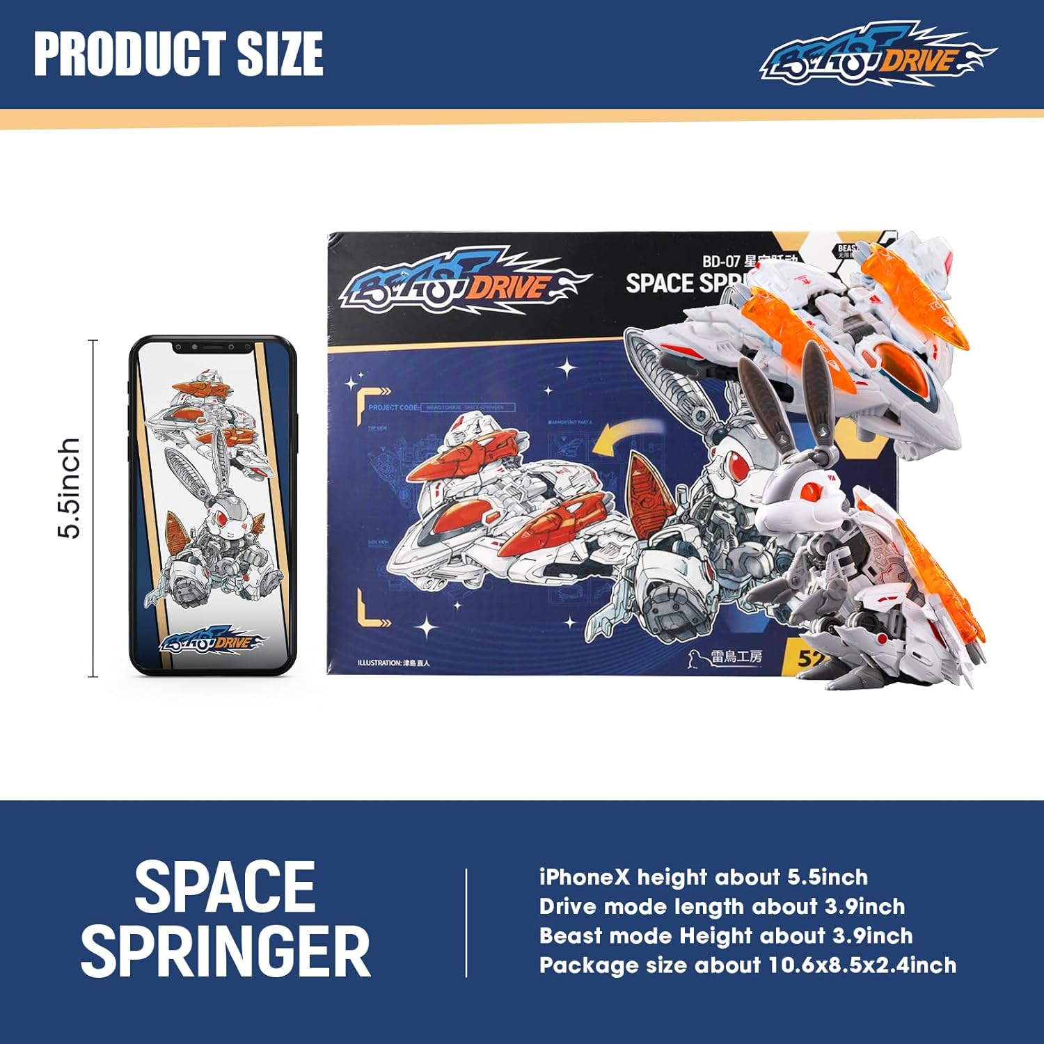 52TOYS BEASTDRIVE BD-07 Space Springer – Figura de acción, juguetes de conversión en vehículo y bestia, regalo perfecto para fiesta de cumpleaños
