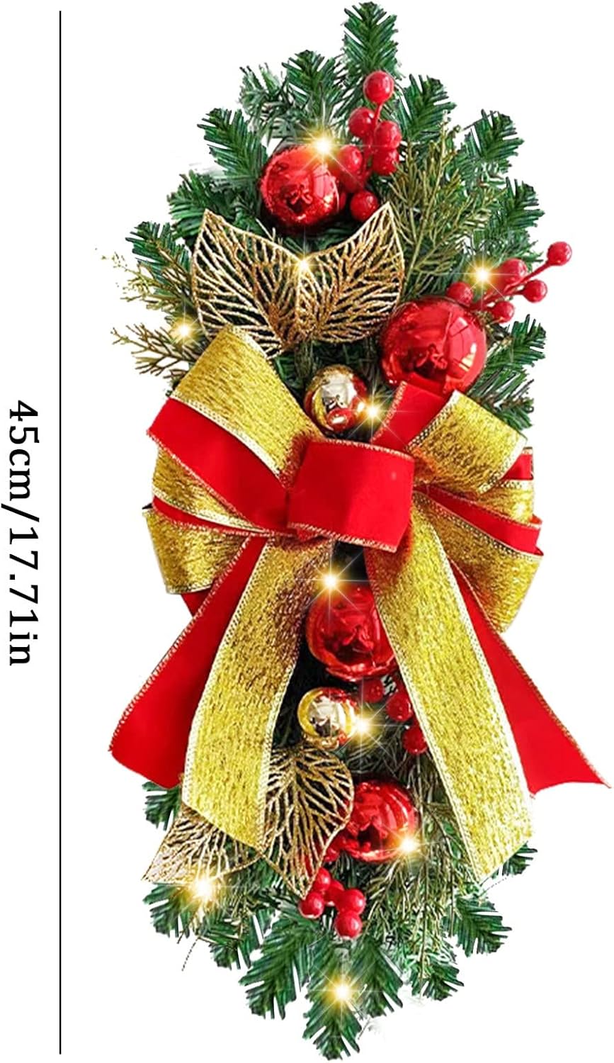 Guirnalda de escaleras de Navidad preiluminada, guirnalda de Navidad, el borde de escalera preiluminado inalámbrico, coronas de Navidad para puerta