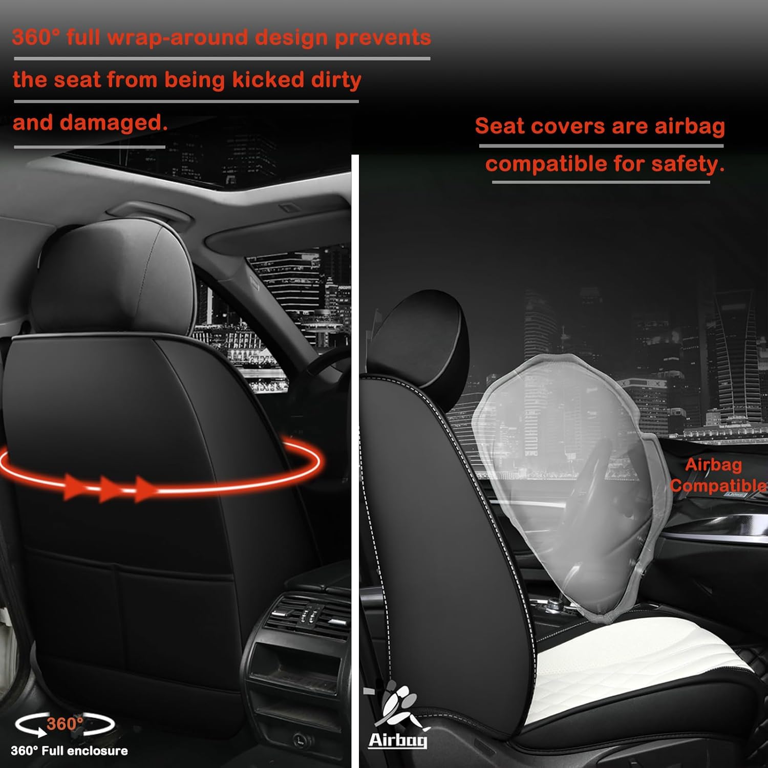 5 fundas de asiento de piel de tacto suave, compatibles con bolsas de aire, impermeables, suaves, accesorios para el interior del automóvil,