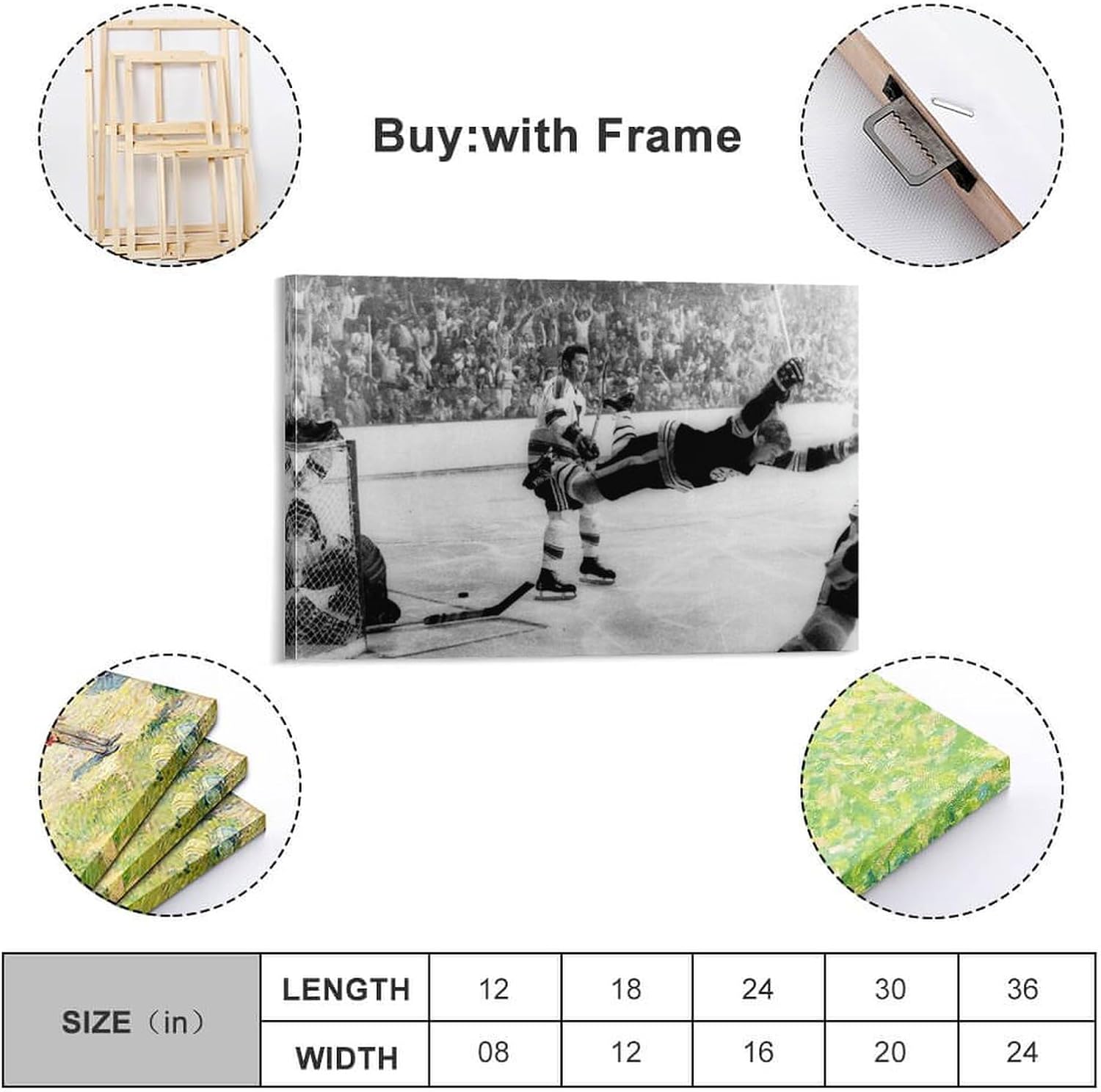 SEQ Bobby Orr – Póster de The Flying Goal Art Hockey Greats, decoración de pared, lienzo impreso para sala de estar, dormitorio, 24 x 36 pulgadas