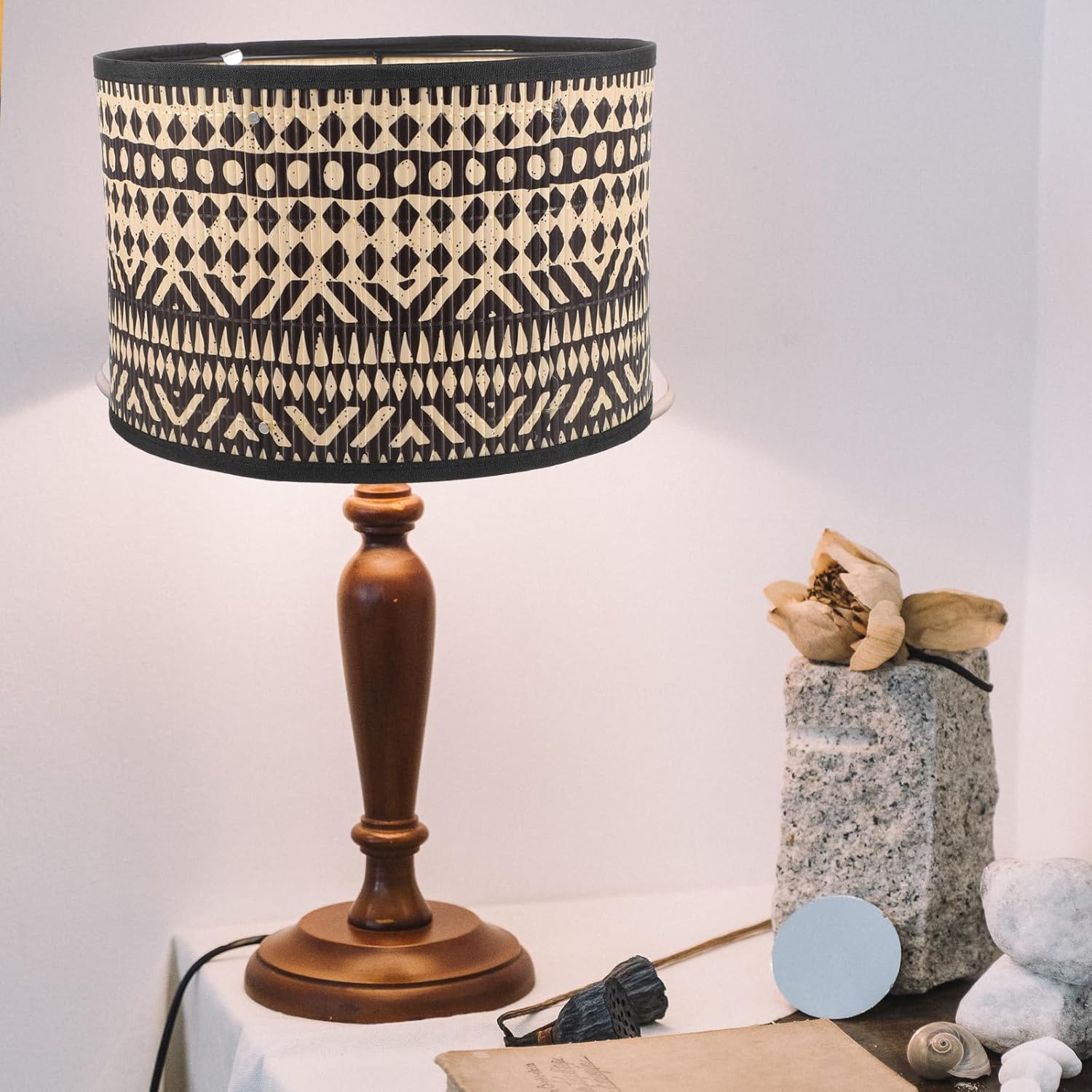 Pantalla de lámpara de bambú, pantalla de tambor vintage, pantalla de mesa, cubierta de lámpara de araña, accesorio de luz de repuesto para lámparas