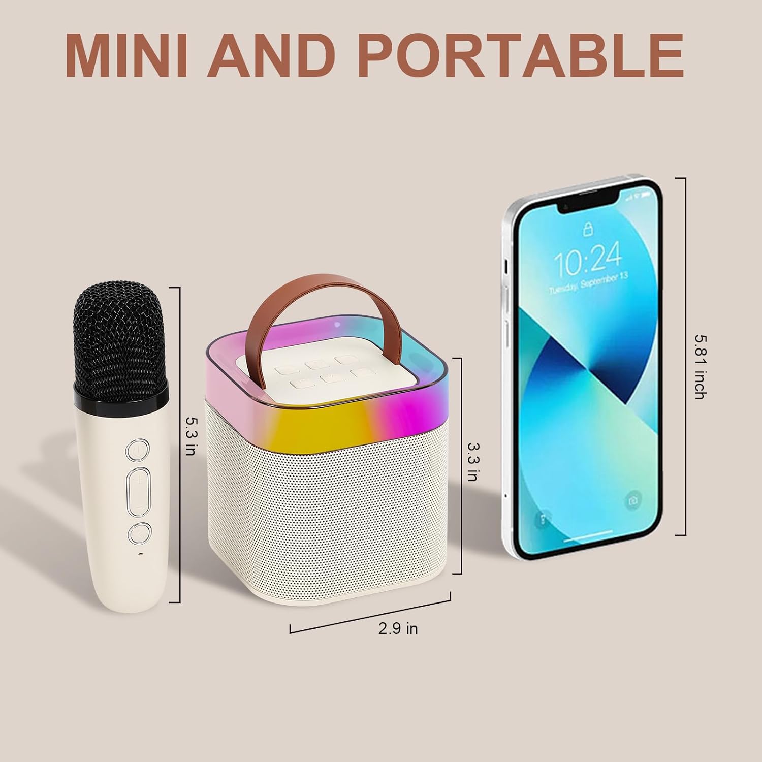 Mini máquina de karaoke para niños y adultos, altavoz portátil de karaoke Bluetooth con 2 micrófonos inalámbricos y luz, máquina de karaoke para