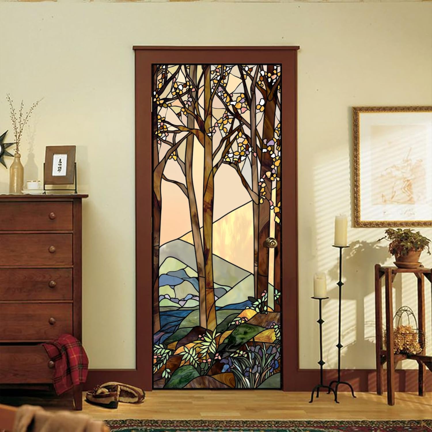 Adhesivo para cubierta de puerta, vinilo para despegar y pegar, calcomanía de puerta de vidrio Art Deco para puertas interiores, decoración de