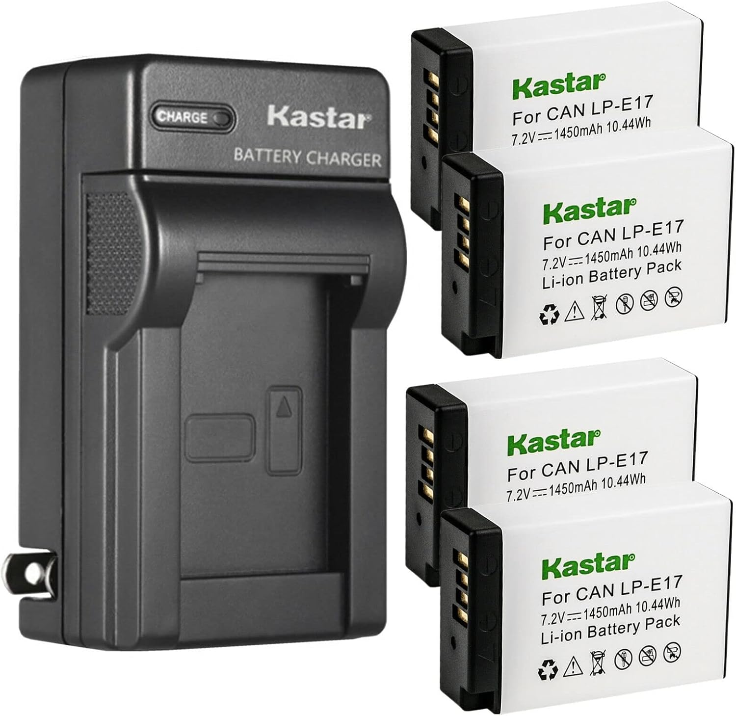 Kastar Paquete de 4 baterías y cargador de pared CA de repuesto para cámaras Canon LP-E17 LPE17, LP-E17H, Canon EOS M3, EOS M5, EOS M6, EOS M6 Mark