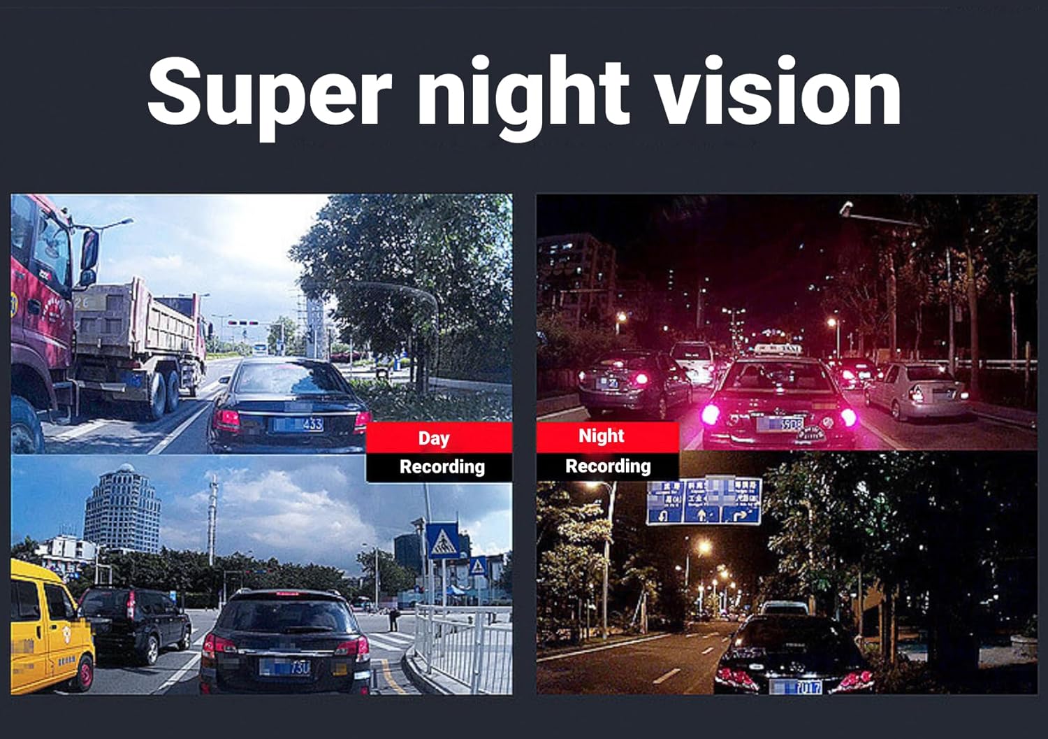 Cámara de tablero de 3 canales frontal y trasera en el interior, cámara de tablero Full HD para automóviles, grabadora de cámara IPS de 4 pulgadas,