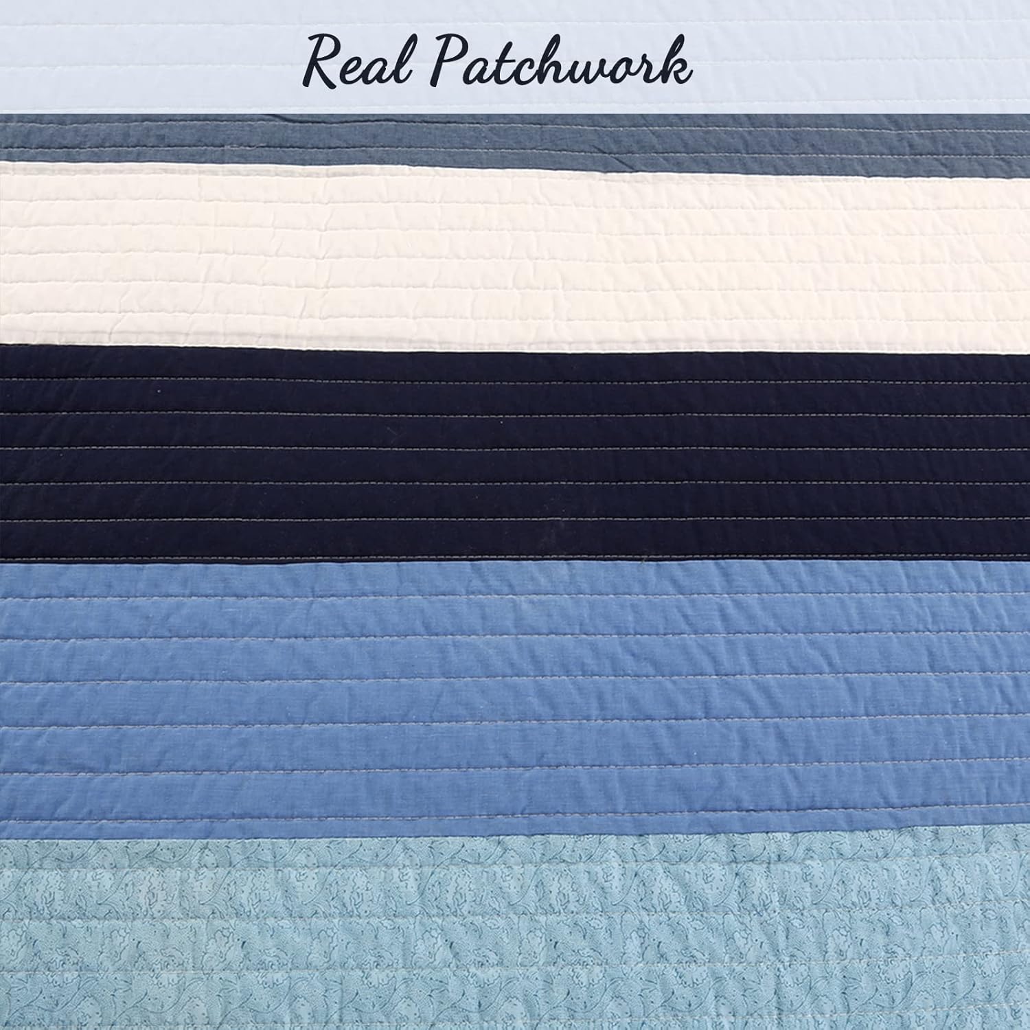 Cozy Line Home Fashions Juego de ropa de cama reversible de 100% algodón a rayas azul marino, colcha (Preston, Queen, 3 piezas)