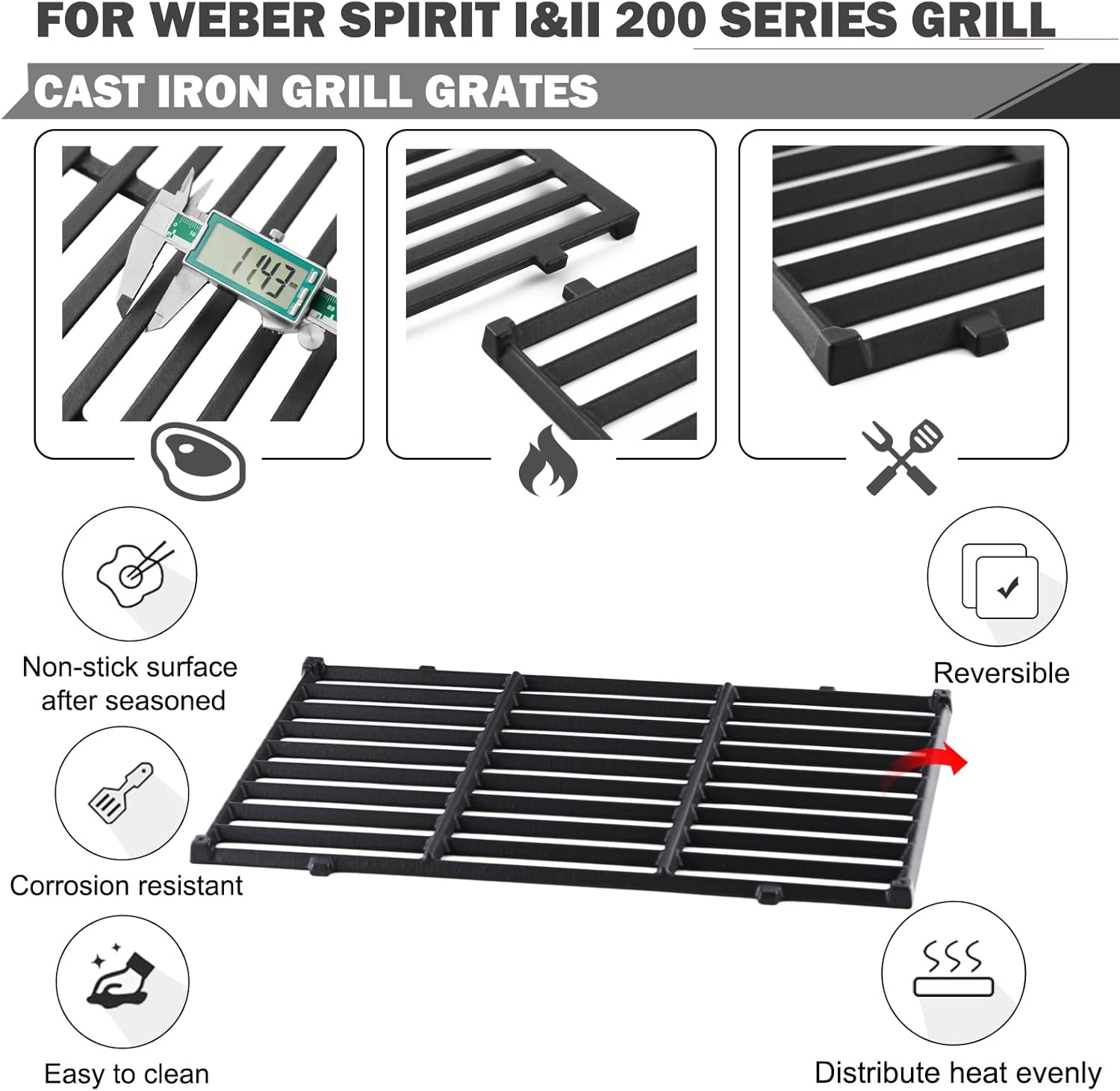 7637 Parrillas de Parrillas para Weber Spirit E-210 E-215 Piezas de repuesto para parrilla Weber Spirit II E-210 GS4 S-210 E-220 I y II Serie 200