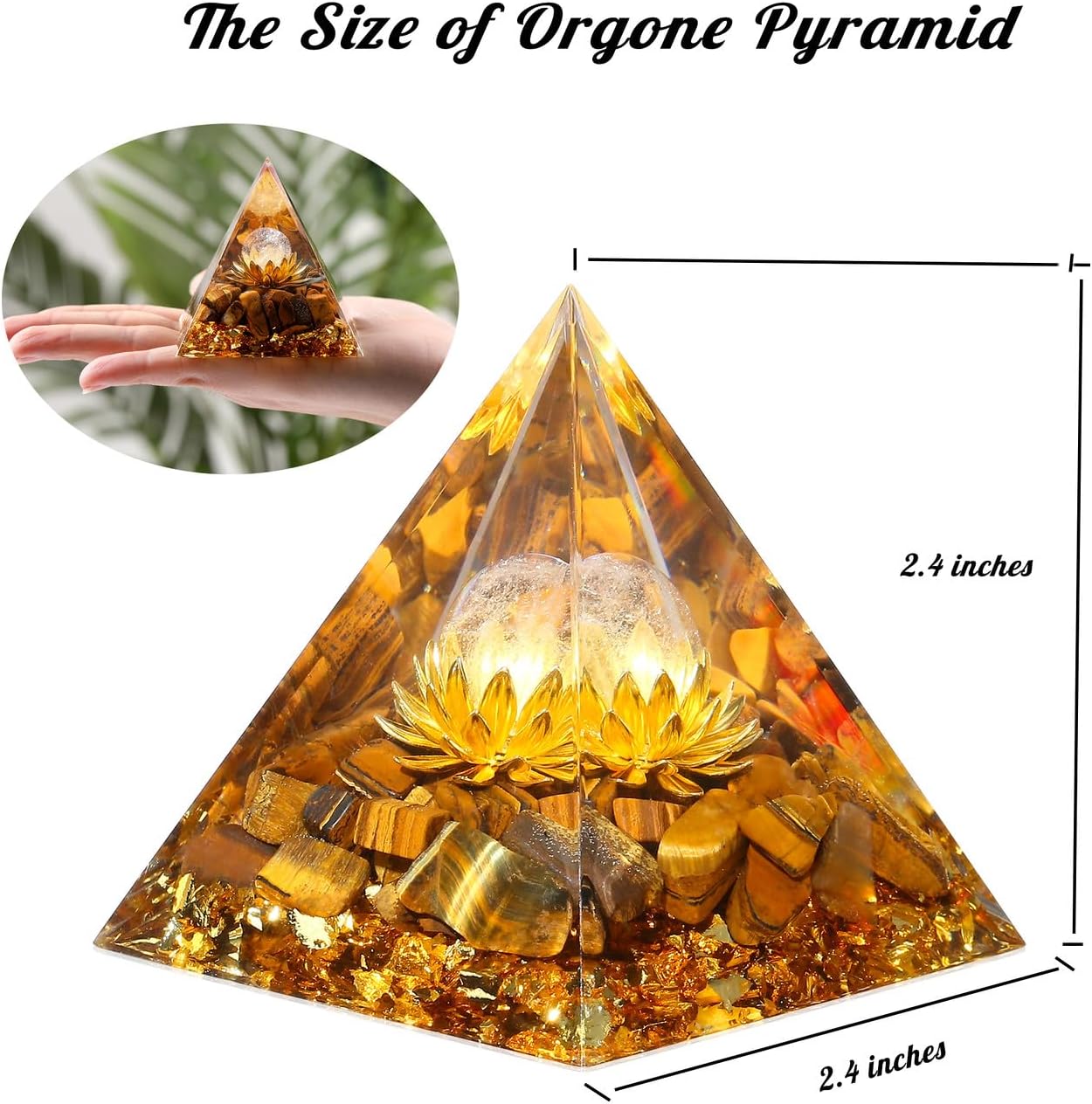 Cristales de ojo de tigre amarillo de 2.4 pulgadas y piedras curativas, regalos para mujeres y hombres, decoración de cristal, pirámide de orgón