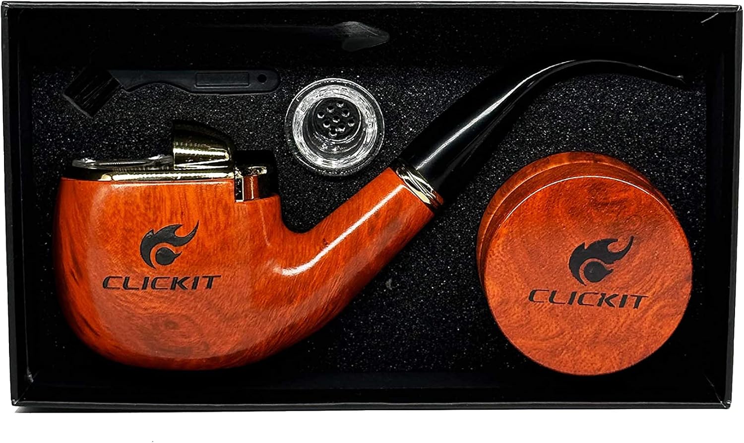 Click It- Pipa de tabaco – Encendedor integrado – Recargable (plata y oro 2 unidades)