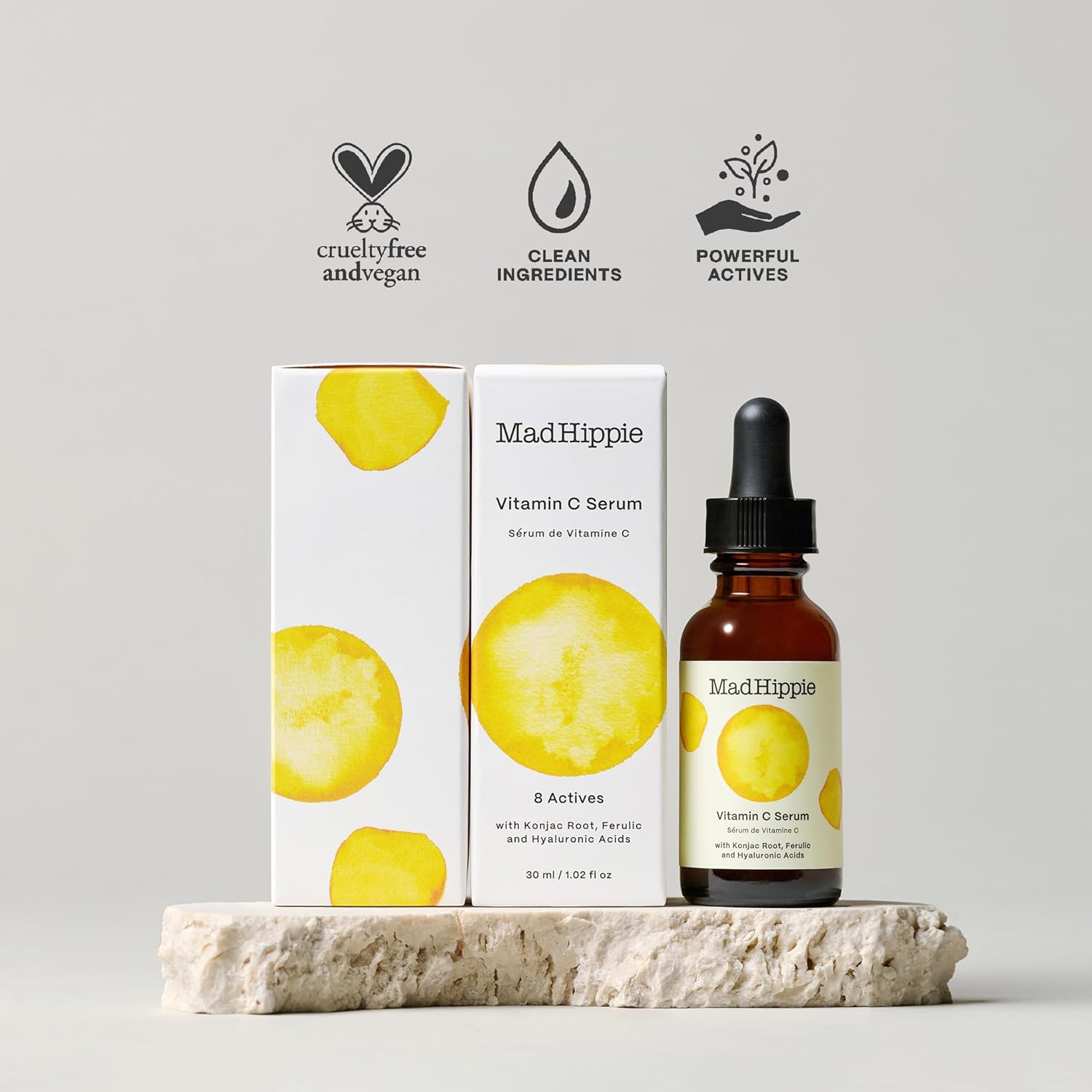 Mad Hippie Suero de vitamina C para la cara con ácido hialurónico, vitamina E y ácido ferúlico, suero facial con vitamina C para mujereshombres,