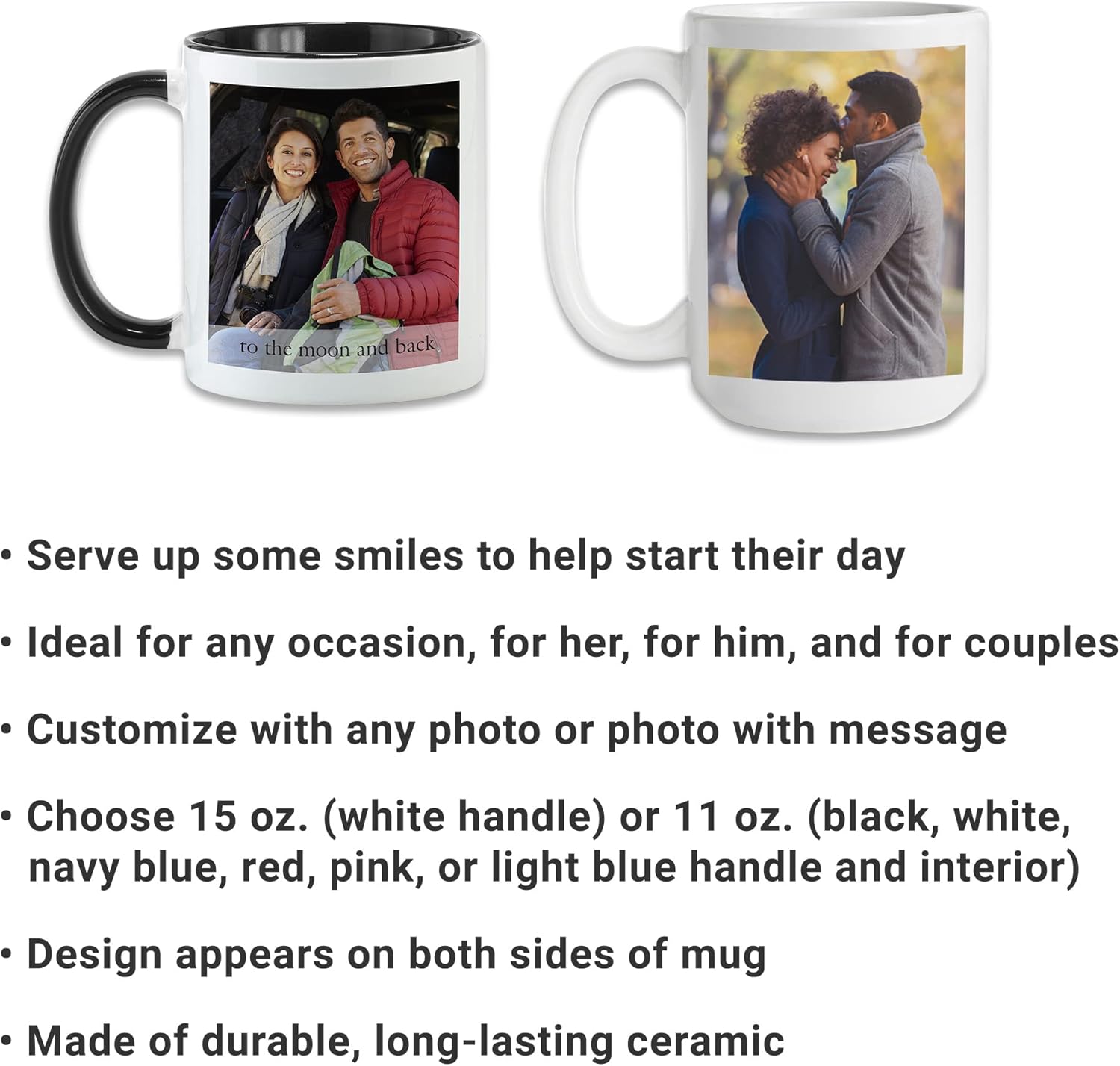 Let’s Make Memories Taza de fotos personalizada con mensaje  11 oz  Mango rojo  Para esposonovio  Para esposanovia
