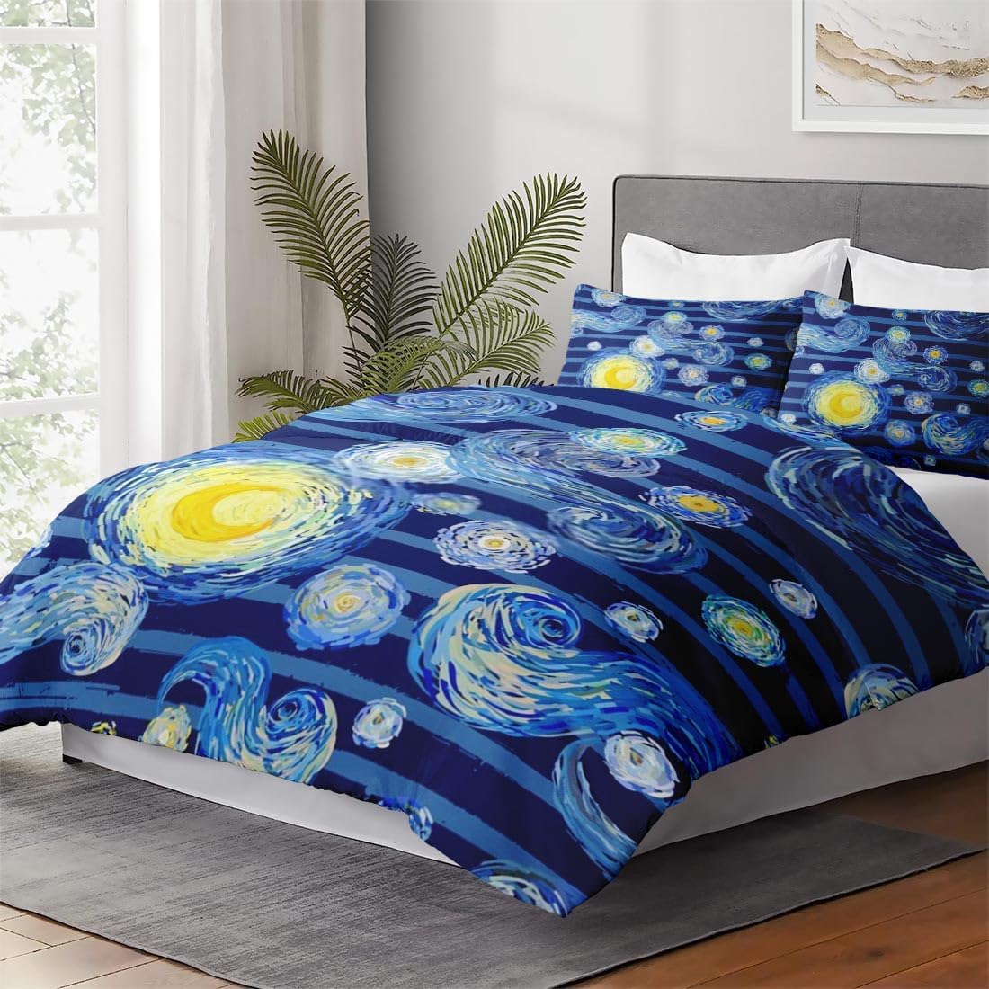 Juego de funda de edredón, luna amarilla estrellada para niños y adultos, decoración de dormitorio de niños y adultos, juego de funda de edredón