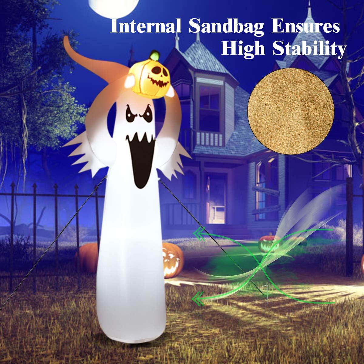 Tangkula Fantasma inflable de Halloween de 6 pies con calabaza, fantasma inflable con soplador y luces LED, decoraciones de Halloween fantasma