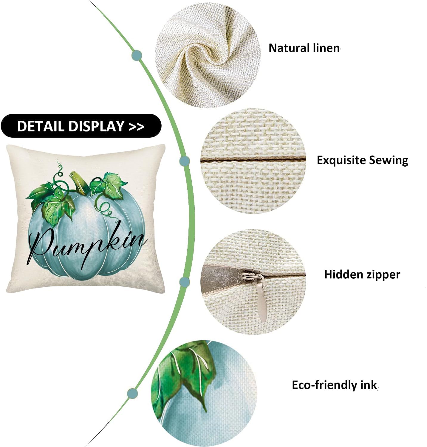 Juego de 4 fundas de almohada azules de otoño de 18 x 18 pulgadas para decoración de otoño, calabaza y hojas de arce para exteriores, almohadas