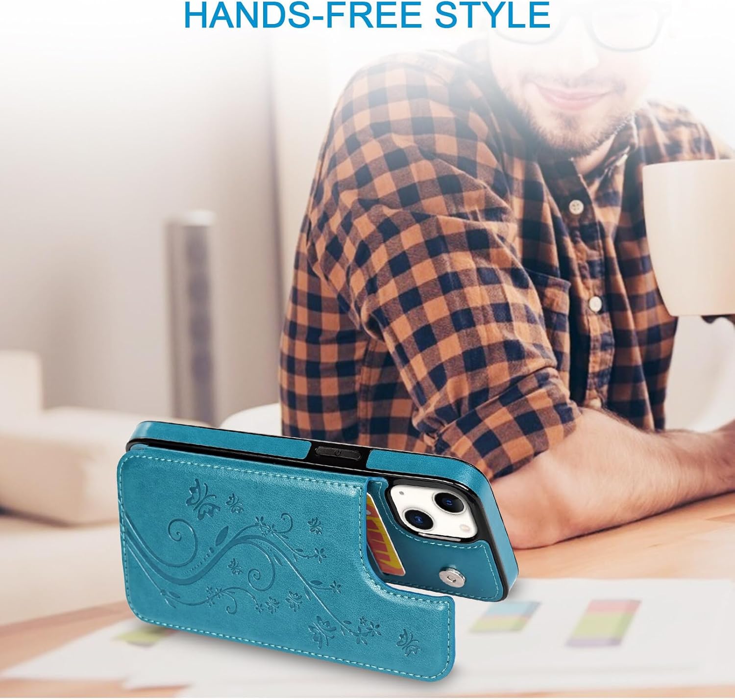 Mavis’s Diary Funda tipo cartera compatible con iPhone 15, de piel sintética, funda de silicona suave con diseño floral y mariposas, con tarjetero y