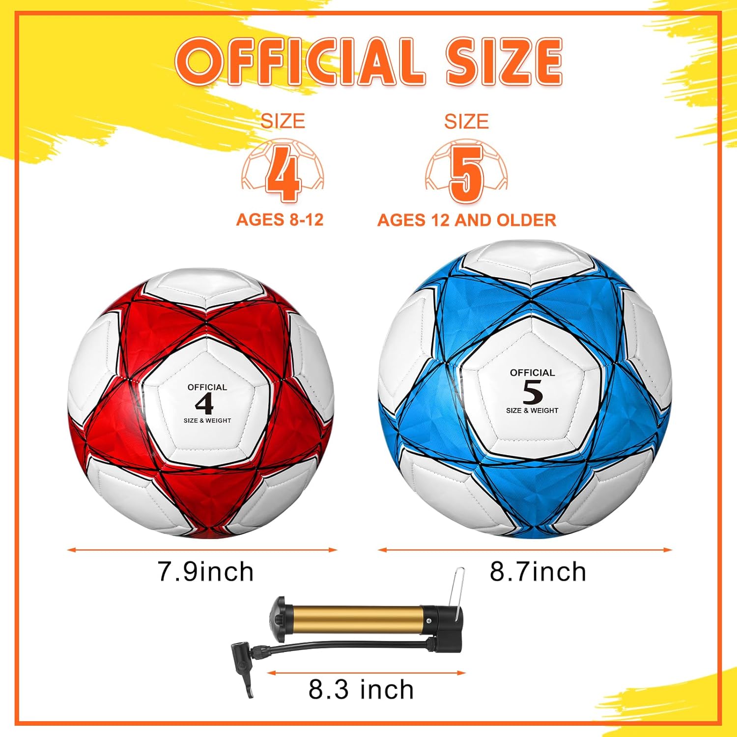 6 pelotas de fútbol a granel con bomba, tamaño oficial 3, tamaño 4, tamaño 5, pelota de fútbol deportiva exterior cosida a máquina para práctica de