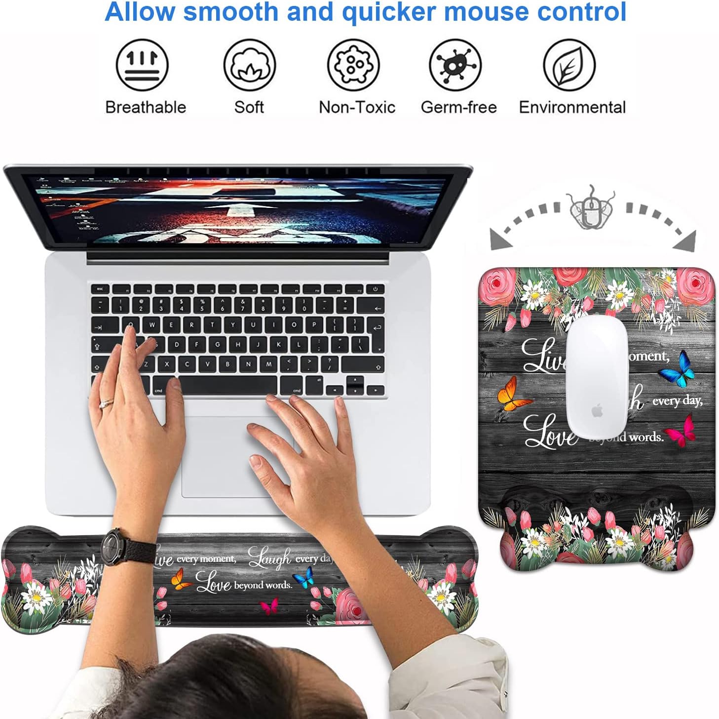 Reposamuñecas para teclado + alfombrilla para mouse con posavasos, base de poliuretano antideslizante, alfombrilla ergonómica para mouse para el