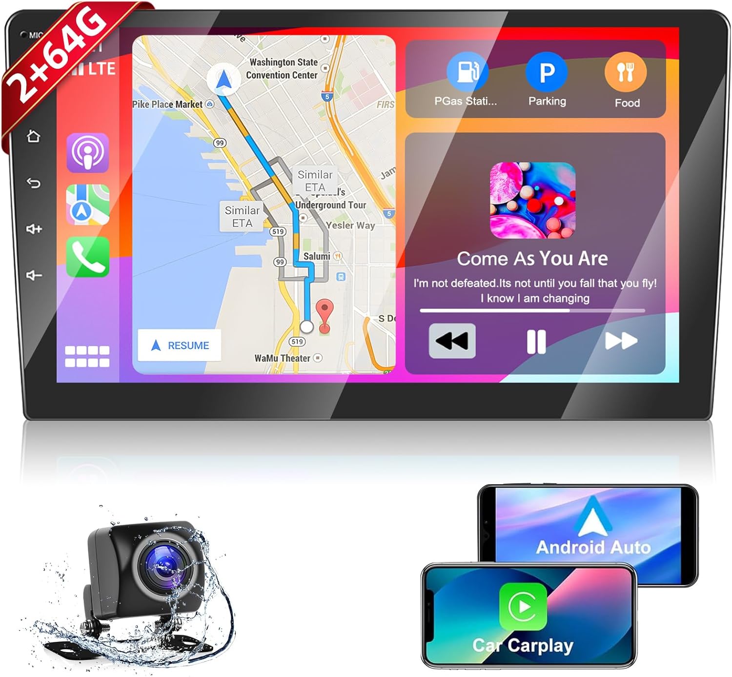 Podofo 2G+64G Doble DIN Android 13 Estéreo de coche inalámbrico Carplay Android Auto 9 “IPS Pantalla táctil Radio de audio para coche con control de