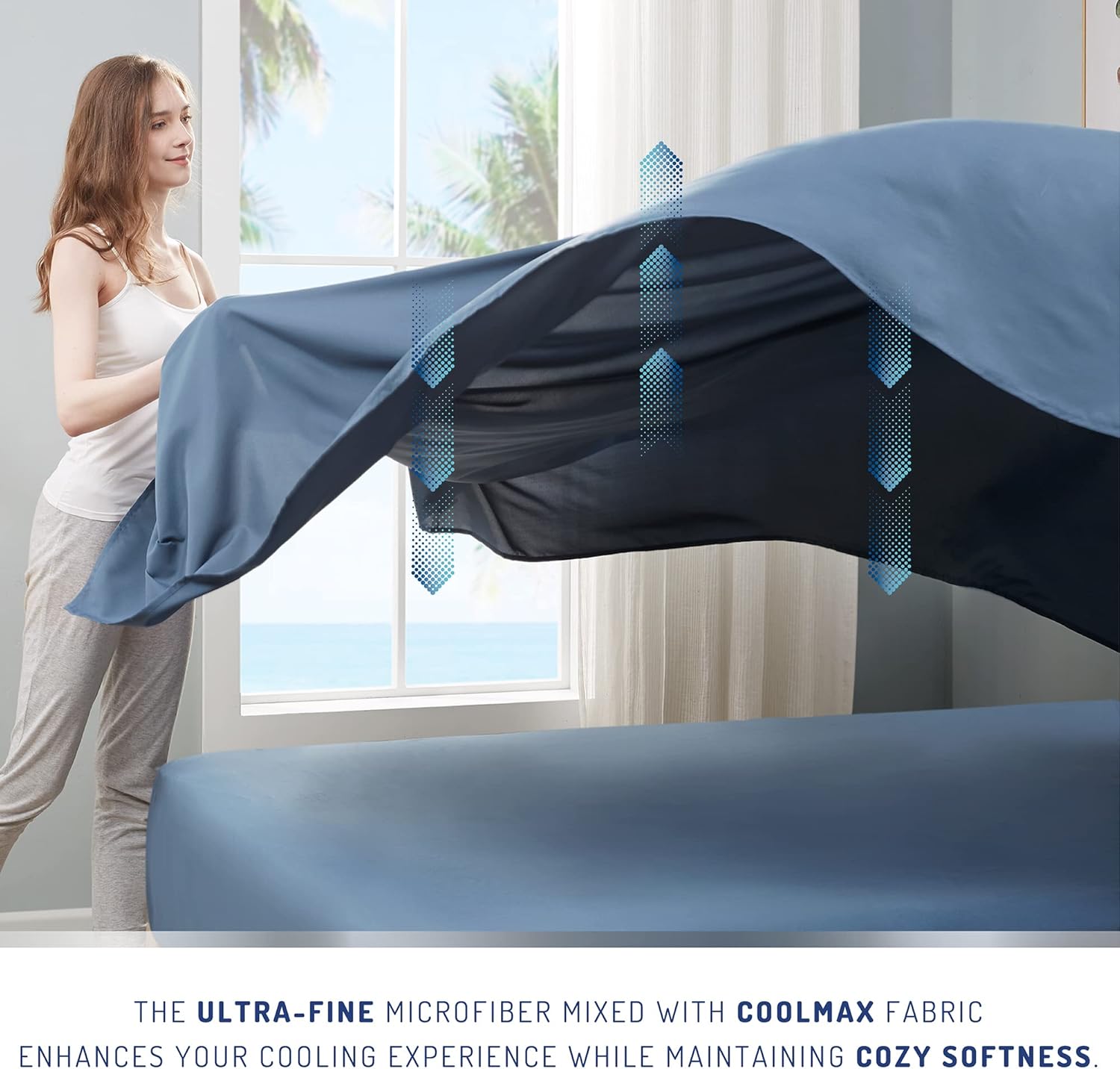 Degrees of Comfort Coolmax – Juego de sábanas refrescantes para cama de tamaño individual, absorben la humedad para sudores nocturnos, la mejor