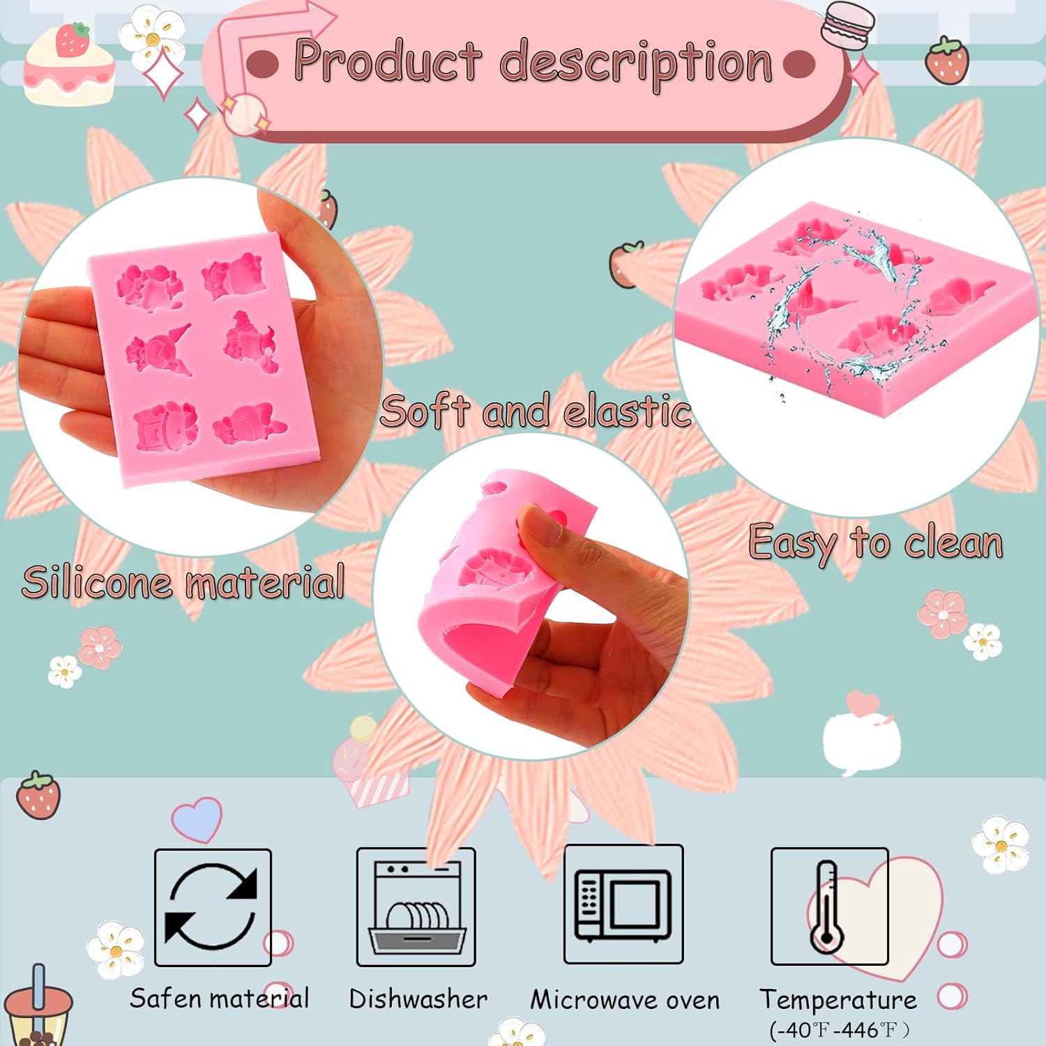 ICNYEKl Molde de silicona para decoración de pastel de dibujos animados de 6 cavidades, para hornear cocina, galletas, magdalenas, pasta de flores,