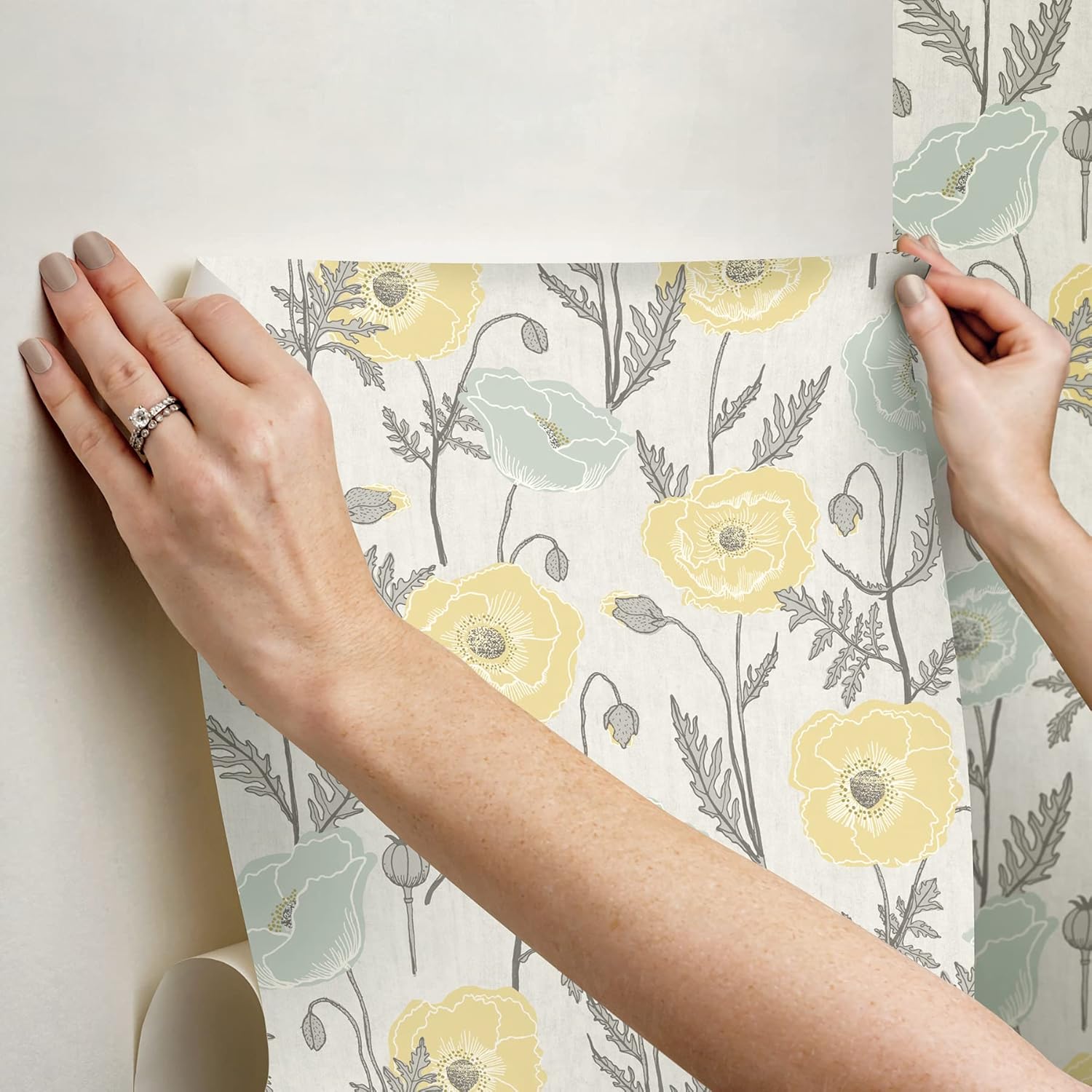 Jen Hewitt Poppy Field – Papel tapiz para despegar y pegar, color aguamarina