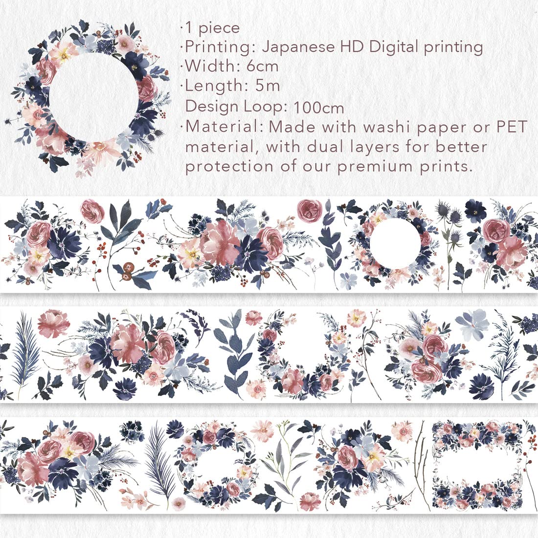 WT Frosty Rose – Cinta ancha de PET, rollo individual, diseños originales, cinta decorativa floral, cinta transparente para manualidades para