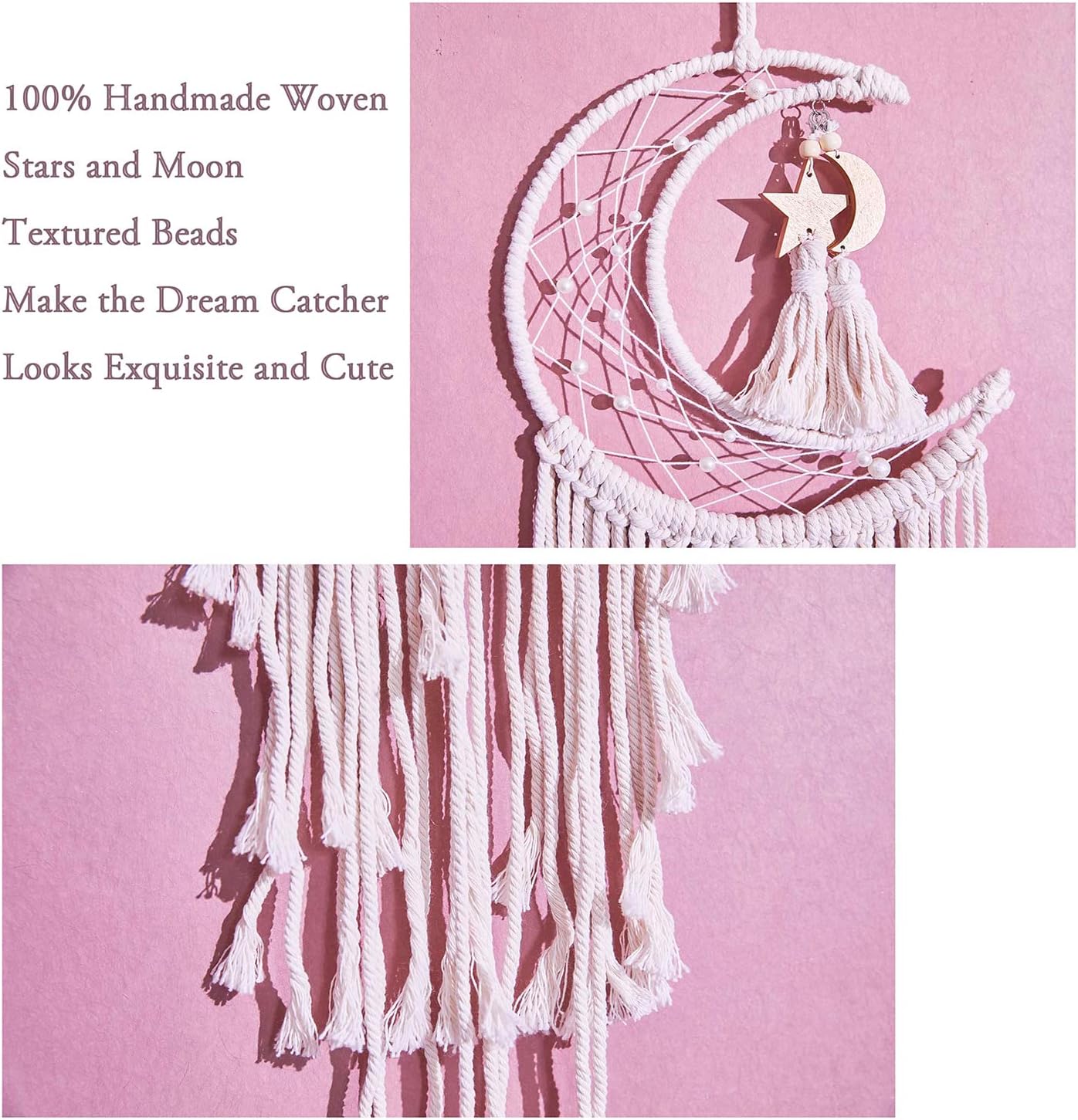 Atrapasueños de luna, atrapasueños bohemio, decoración de pared de plumas para dormitorio y hogar, decoración hecha a mano, decoración artesanal,