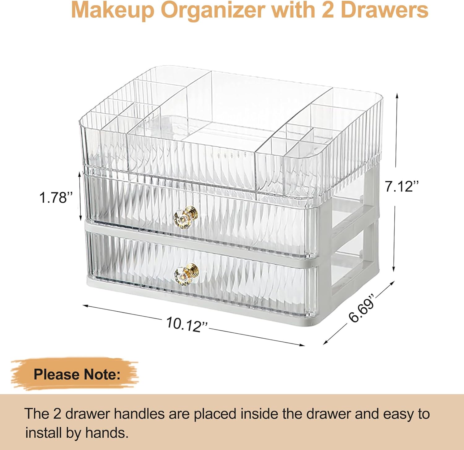 VEMURE Organizador de maquillaje con 2 cajones, vitrina de cosméticos para dormitorio, baño, tocador, soporte de almacenamiento de escritorio de