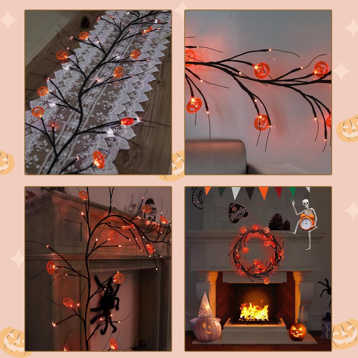 Luces LED de Halloween, decoraciones impermeables luces de vid de sauce para pared interior, funciona con pilas, murciélagos encantados de