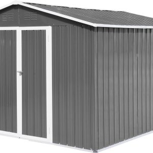 GLANZEND Cobertizo de jardín de metal para exteriores de 10 x 8 pies, cobertizo de almacenamiento grande de acero galvanizado con puertas con GLANZEND Cobertizo de jardín de metal para exteriores de 10 x 8 pies, cobertizo de almacenamiento grande de acero galvanizado con puertas con