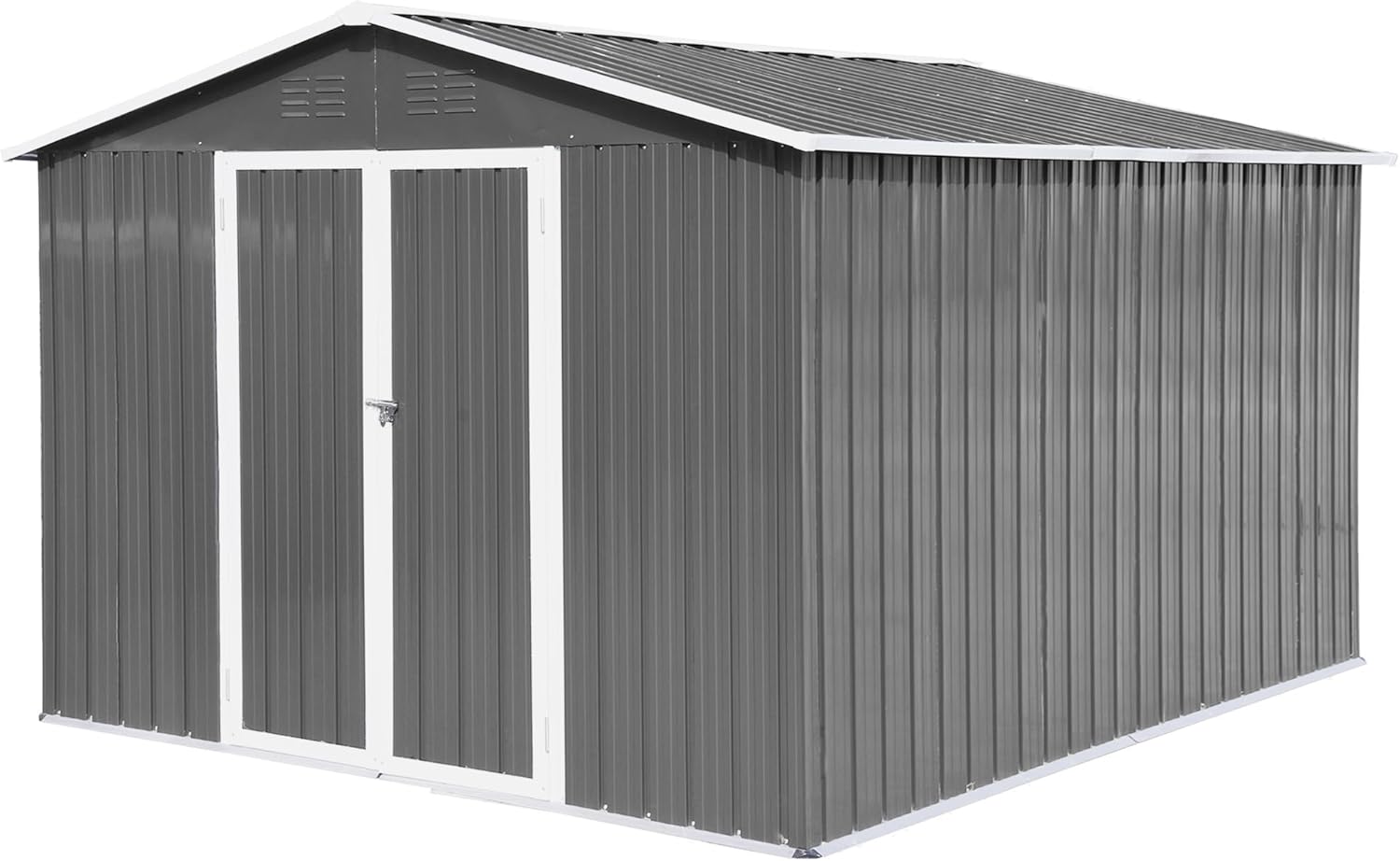GLANZEND Cobertizo de jardín de metal para exteriores de 10 x 8 pies, cobertizo de almacenamiento grande de acero galvanizado con puertas con