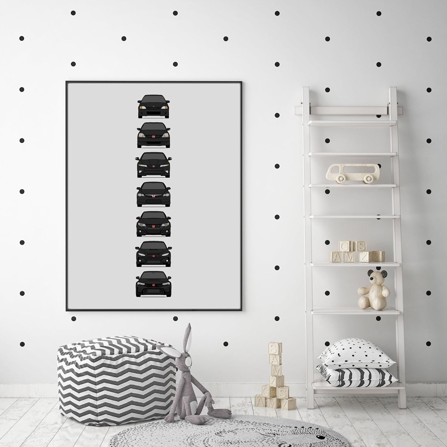 Honda Civic Type-R Generations Inspired Car Poster – Handmade Print of EK9, EP3, FD2, FN2, FK2, FK8, FL5 – Black, 8×10″ Metallic Print (Unframed) –