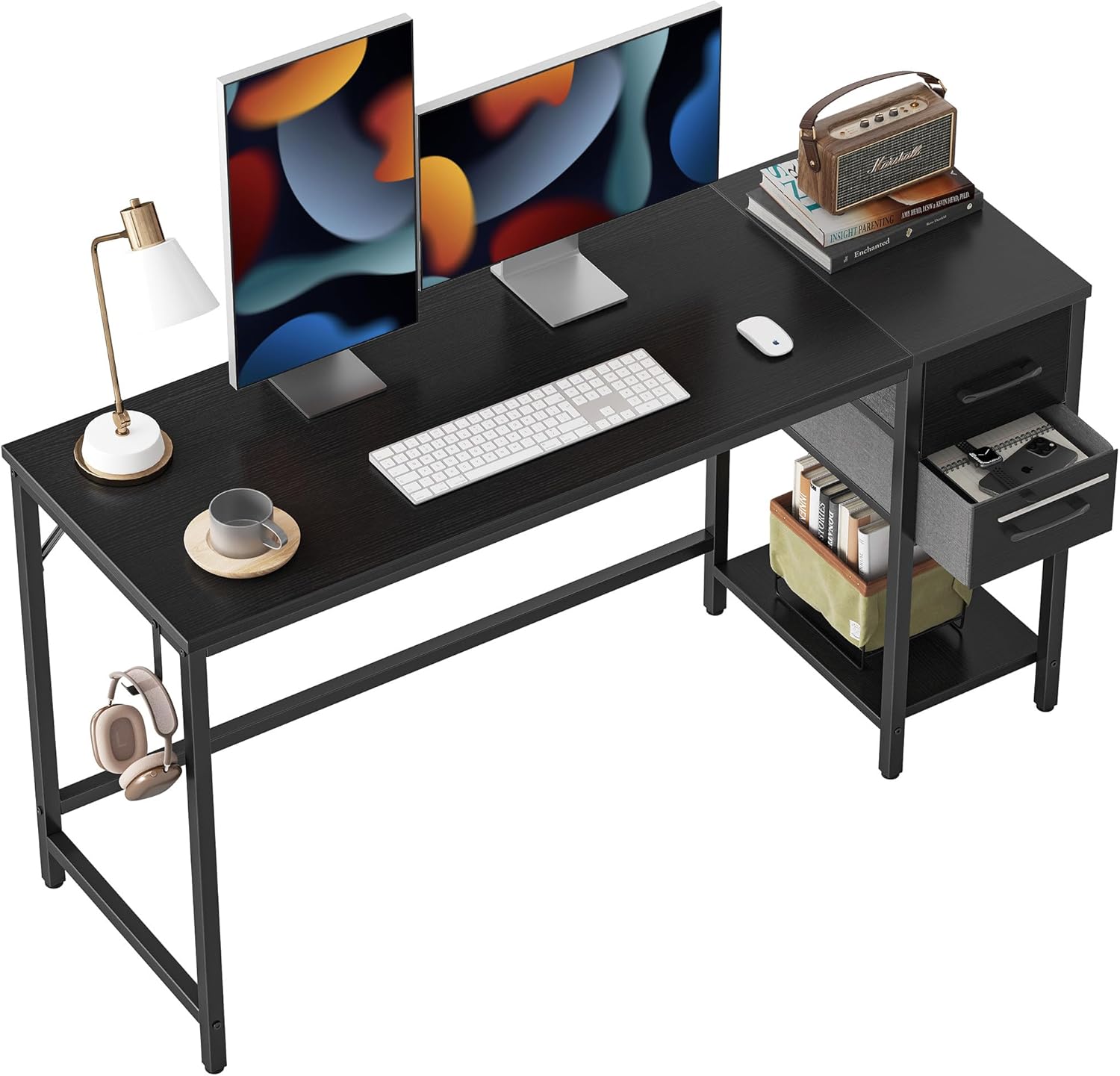 CubiCubi Escritorio para computadora en casa con 2 cajones, escritorio pequeño de 55 pulgadas, mesa de estudio, escritorio moderno y simple para PC,