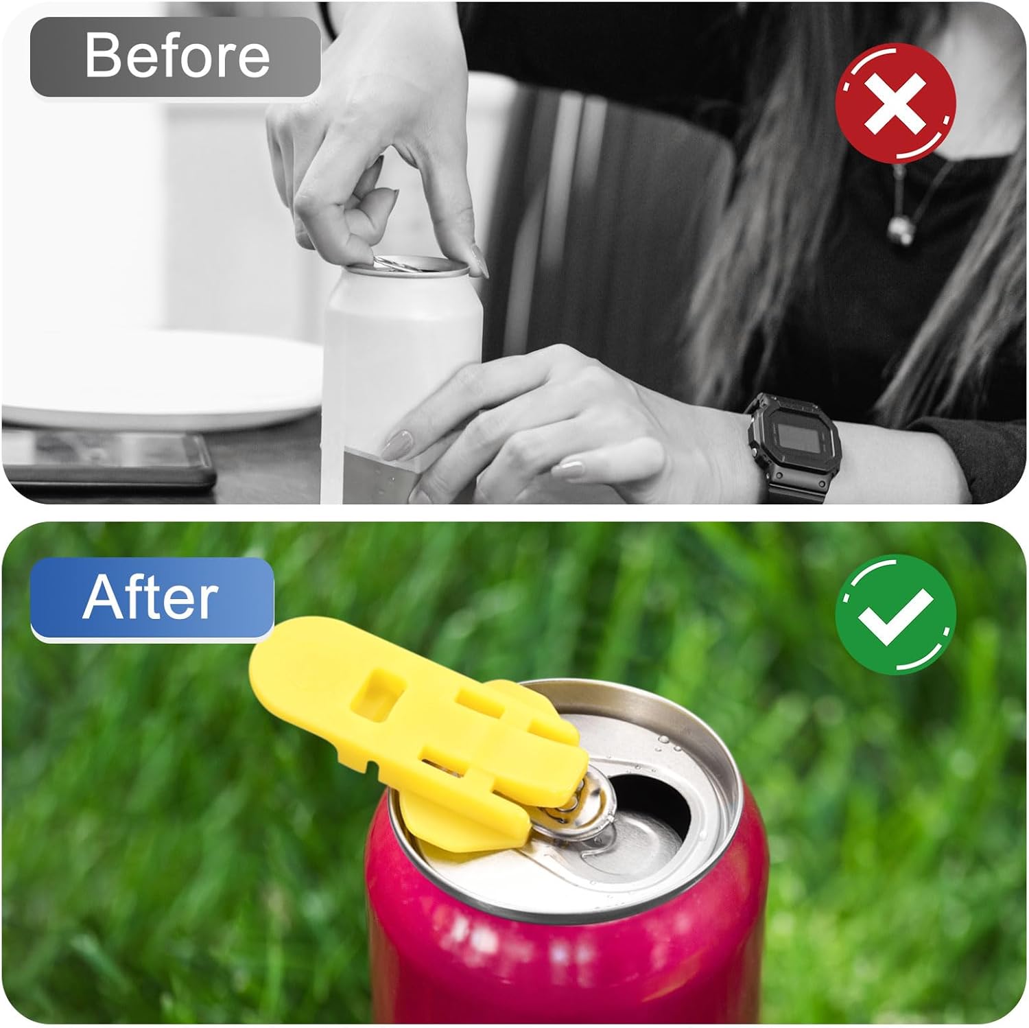 uxcell Abrelatas manual fácil, 12 unidades, cubiertas de plástico para latas de refrescos, protector de tapas, abridor de botellas para latas de