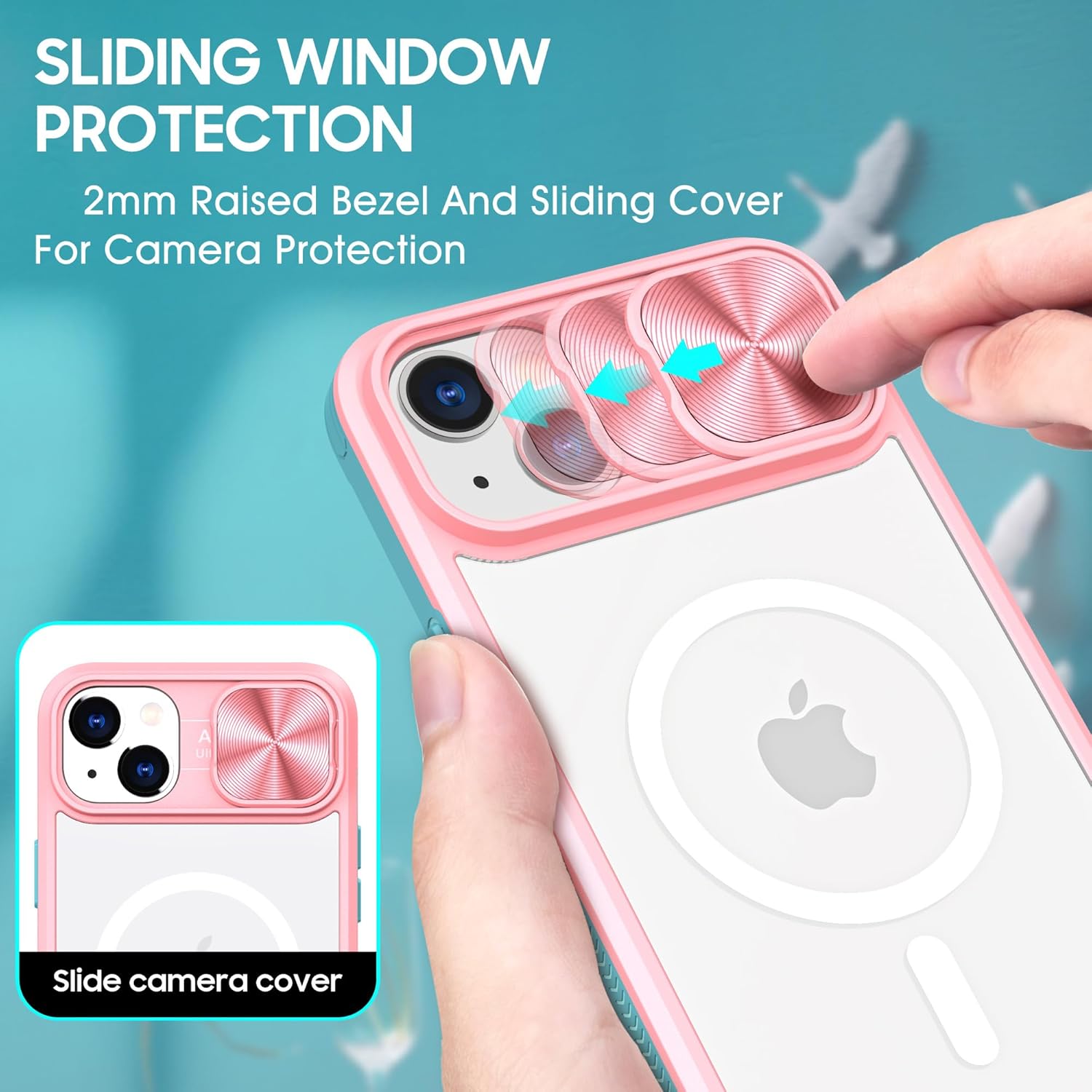 Funda transparente compatible con iPhone 15 MagSafe Funda deslizante para lente de cámara, imanes fuertes Anti amarilleo Parte trasera de acrílico