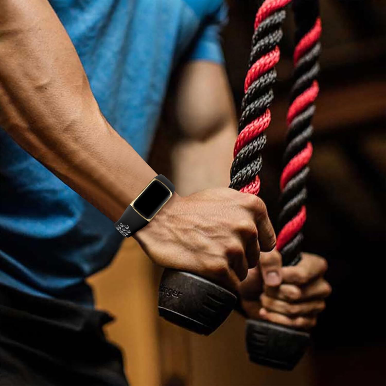 Maledan Correas de reloj deportivo de silicona de repuesto para Fitbit Charge 56, negroazulgris, grande