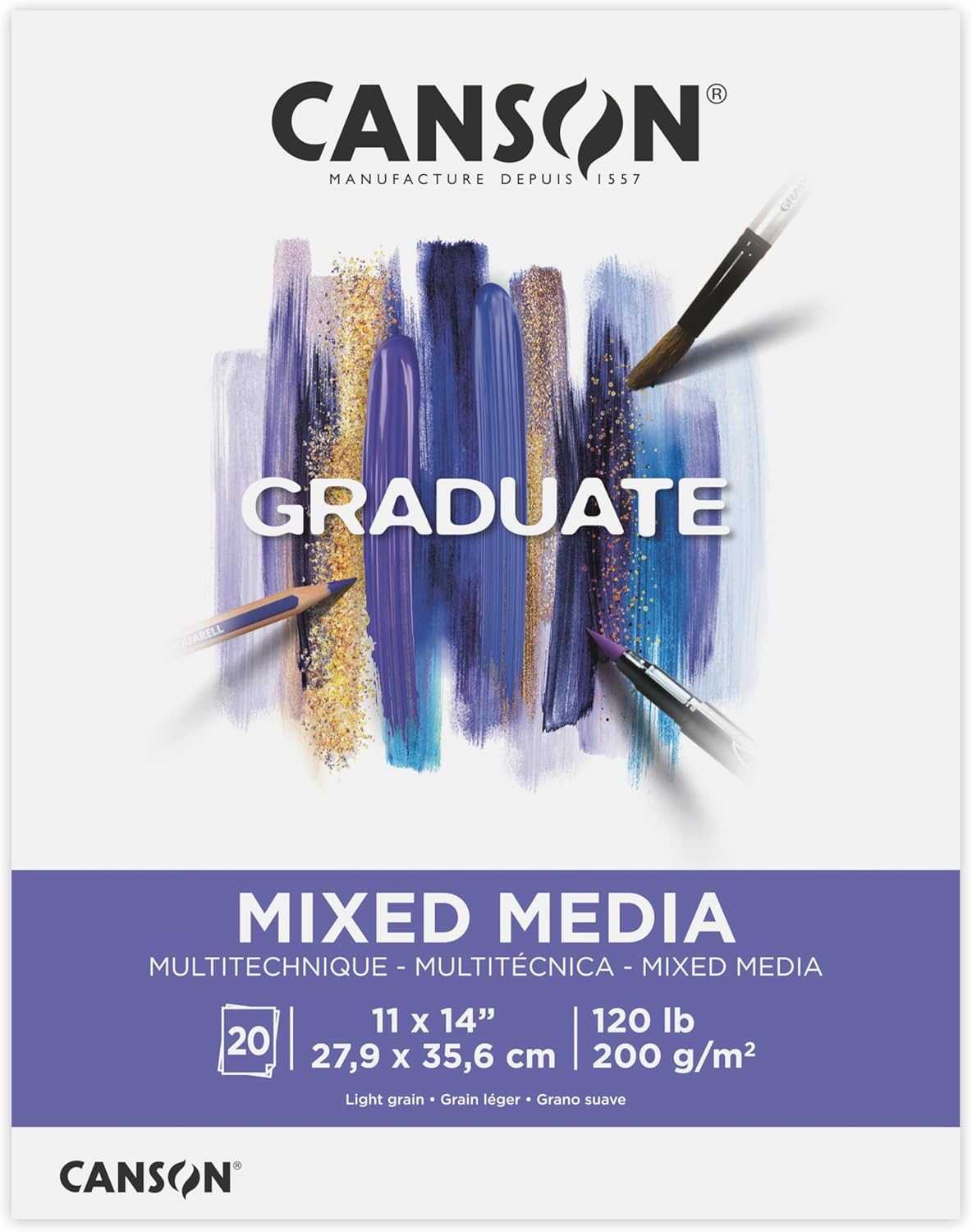 Canson Bloc de medios mixtos para graduados, plegable, 11 x 14 pulgadas, 20 hojas  Papel de artista para adultos y estudiantes, acuarelas, medios