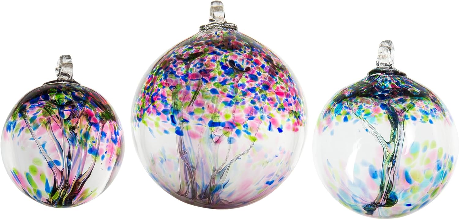 Dale Tiffany Vidrio soplado a mano, esperanza de 3 pulgadas de diámetro, colección Árbol de la vida, globo de bruja colgante para jardín