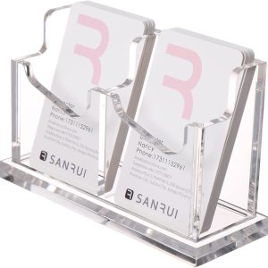 SANRUI Soporte vertical para tarjetas de visita para escritorio, soporte de acrílico transparente para tarjetas de presentación, 2 ranuras de 1 SANRUI Soporte vertical para tarjetas de visita para escritorio, soporte de acrílico transparente para tarjetas de presentación, 2 ranuras de 1